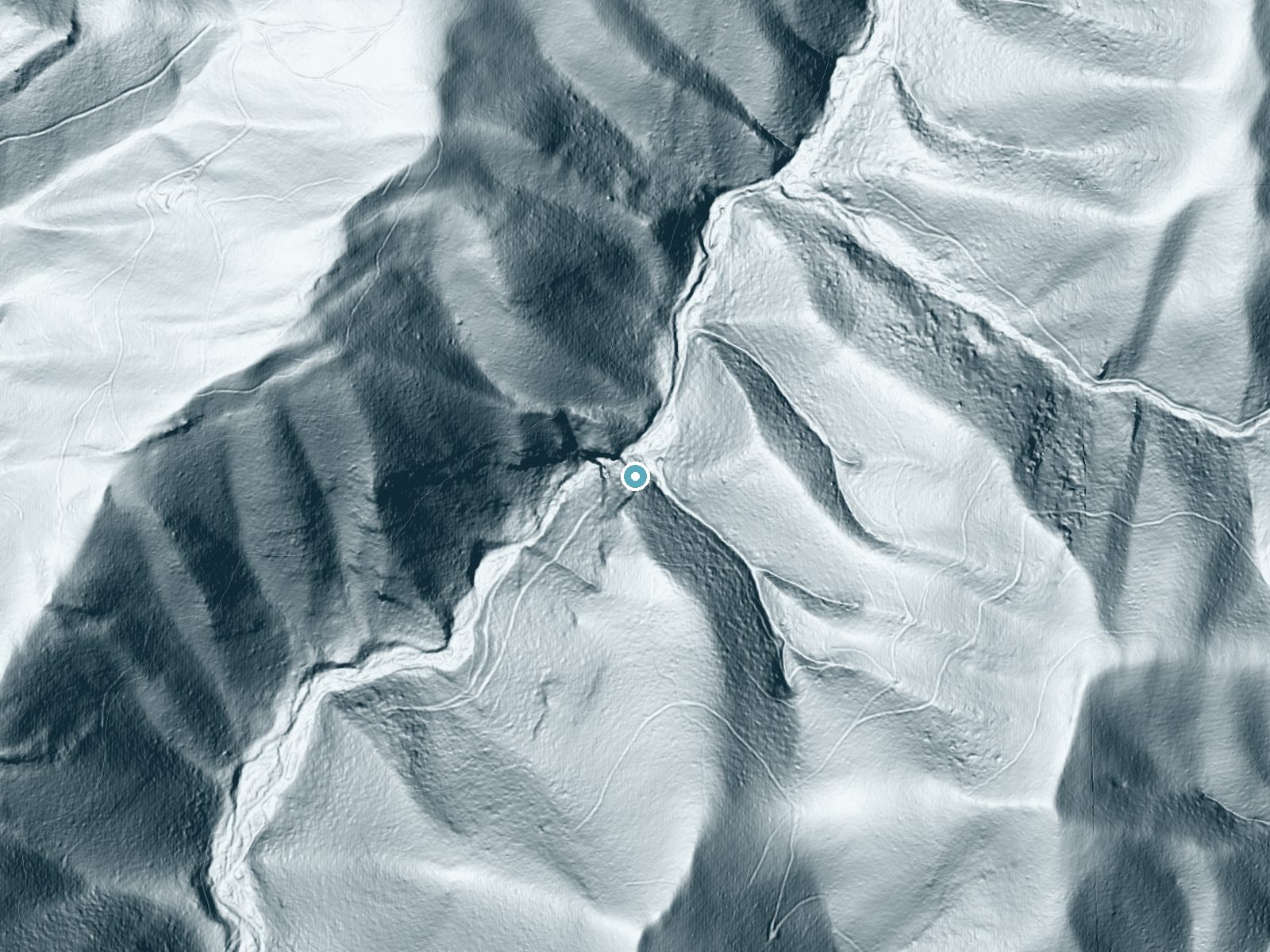 LiDAR bare-earth terrain around Gentry Creek Falls near Damascus, Tennessee, showing about 221 feet of drop, a steep tiered drop, facing northwest