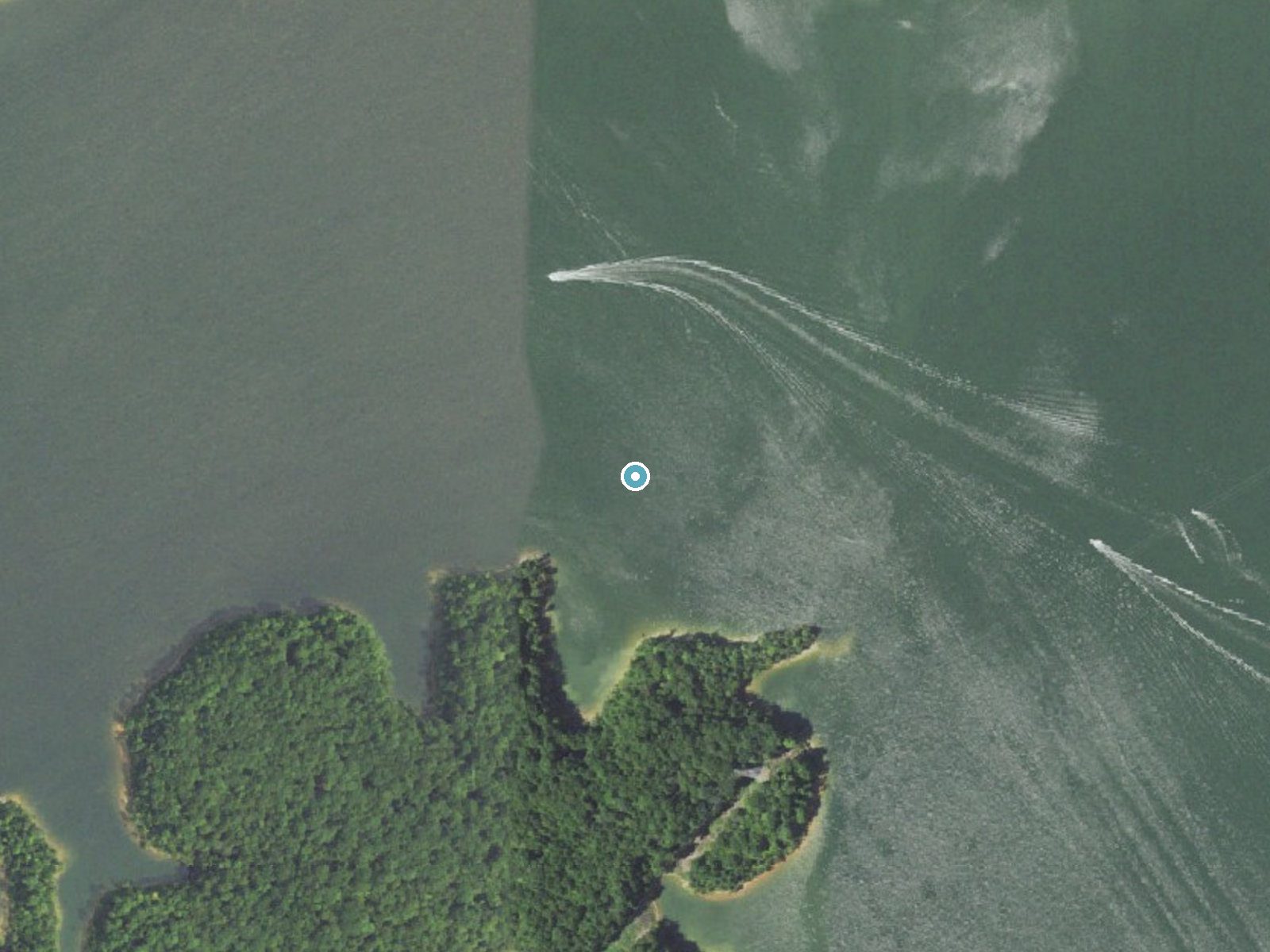 Aerial photo of the same ground around Eagle Point Falls (historical) near Boydton, Virginia, for comparison with the lidar view
