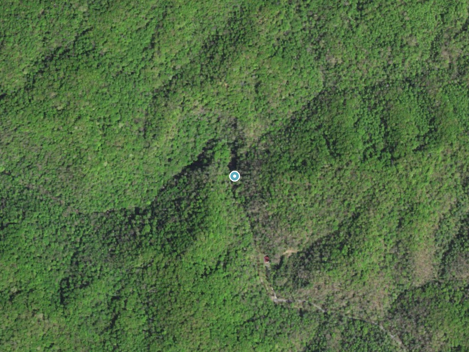 Aerial photo of the same ground around Abrams Falls near Mendota, Virginia, for comparison with the lidar view