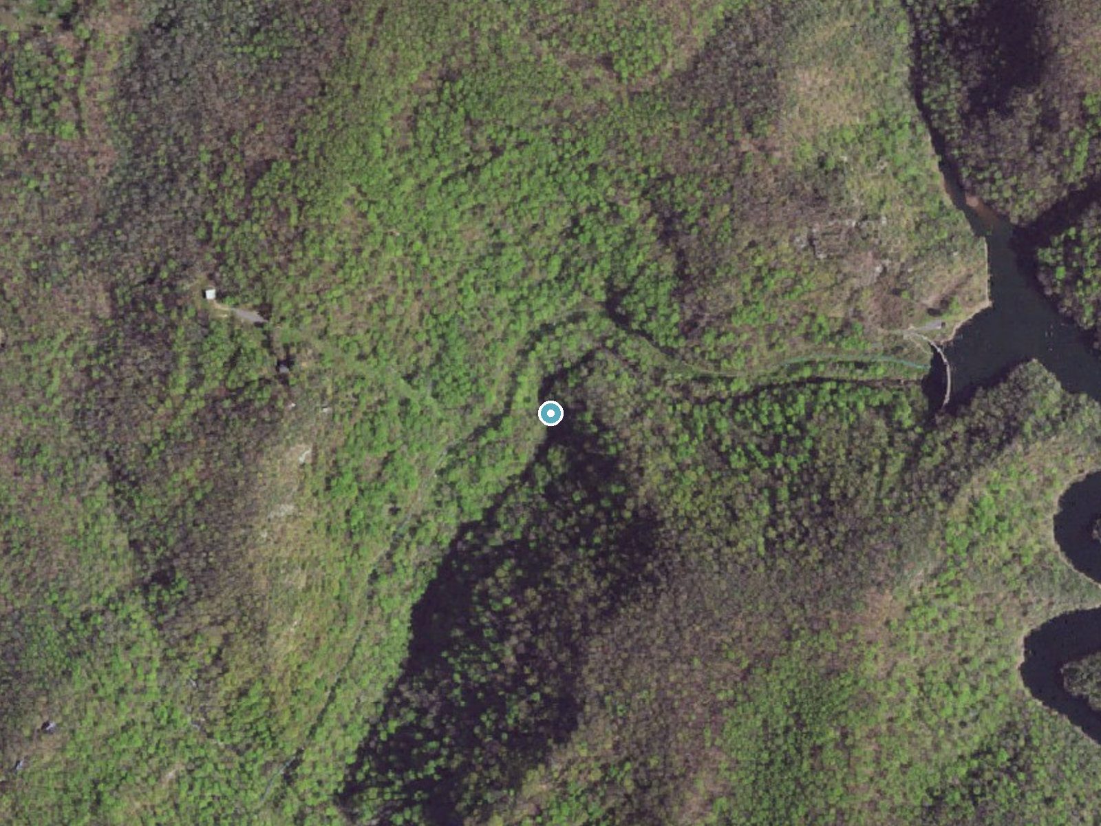 Aerial photo of the same ground around Great Falls of Dan near Meadows of Dan, Virginia, for comparison with the lidar view