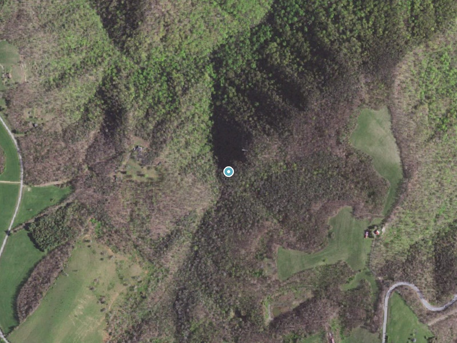 Aerial photo of the same ground around Smith River Falls near Meadows of Dan, Virginia, for comparison with the lidar view