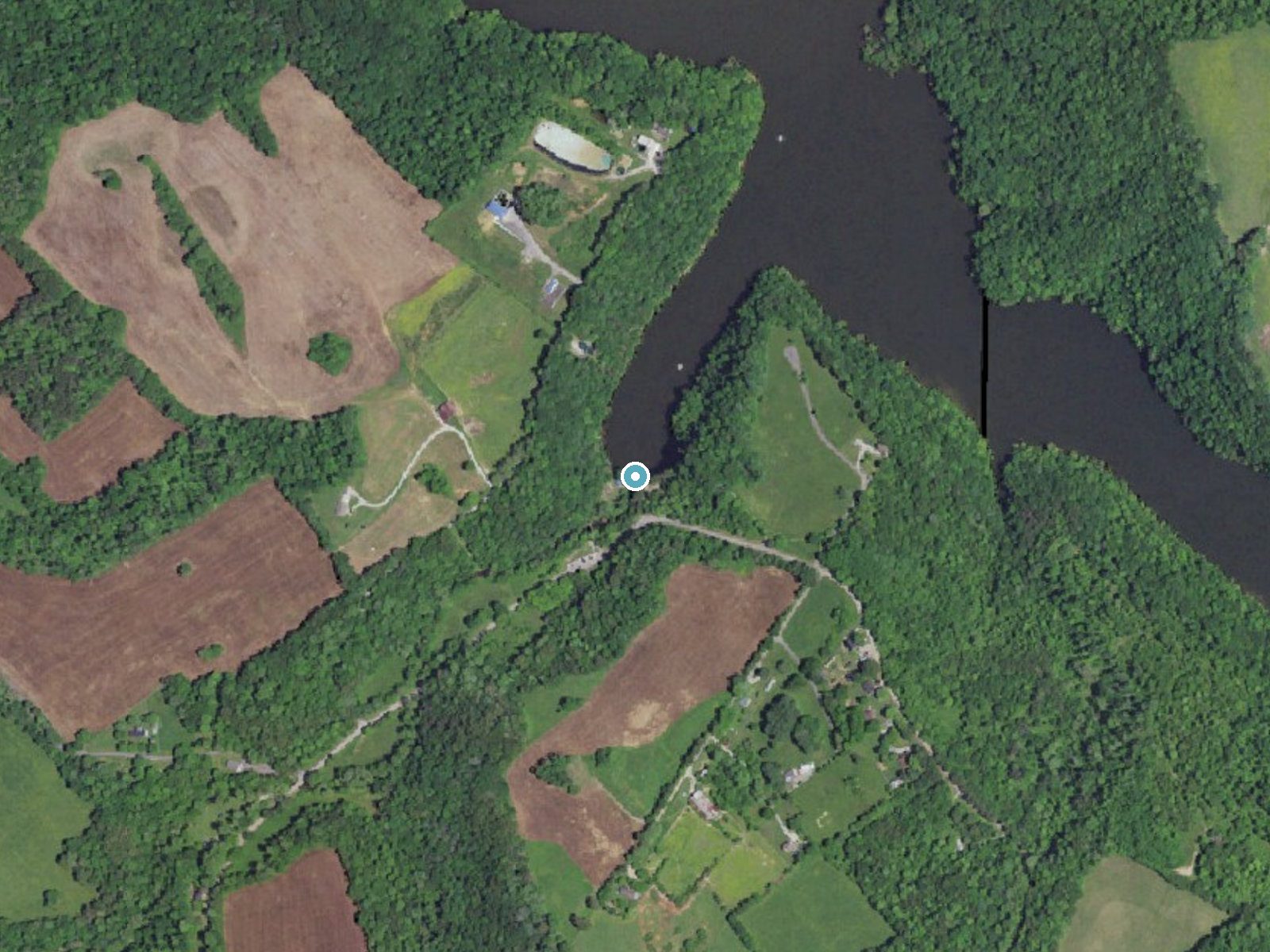 Aerial photo of the same ground around Seventy Six Falls near Albany, Kentucky, for comparison with the lidar view