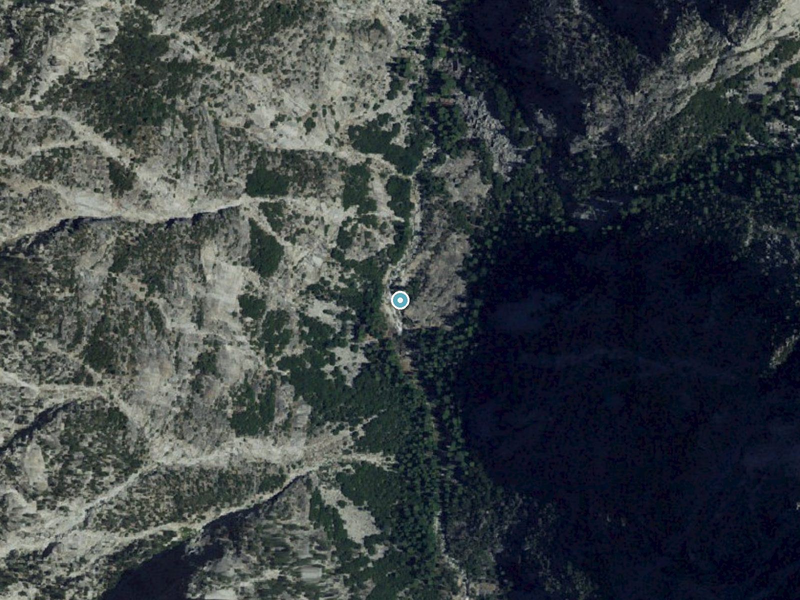 Aerial photo of the same ground around Mist Falls near Independence, California, for comparison with the lidar view