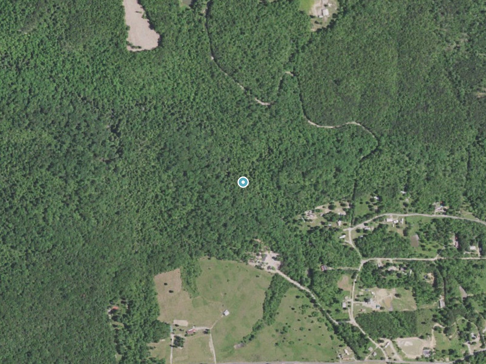 Aerial photo of the same ground around Amos Falls near Rockholds, Kentucky, for comparison with the lidar view