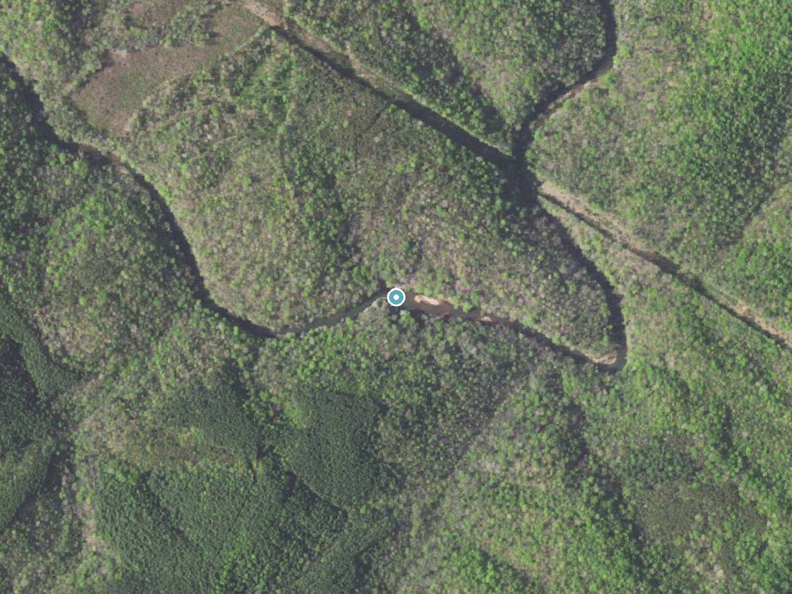 Aerial photo of the same ground around White Falls near Ferrum, Virginia, for comparison with the lidar view