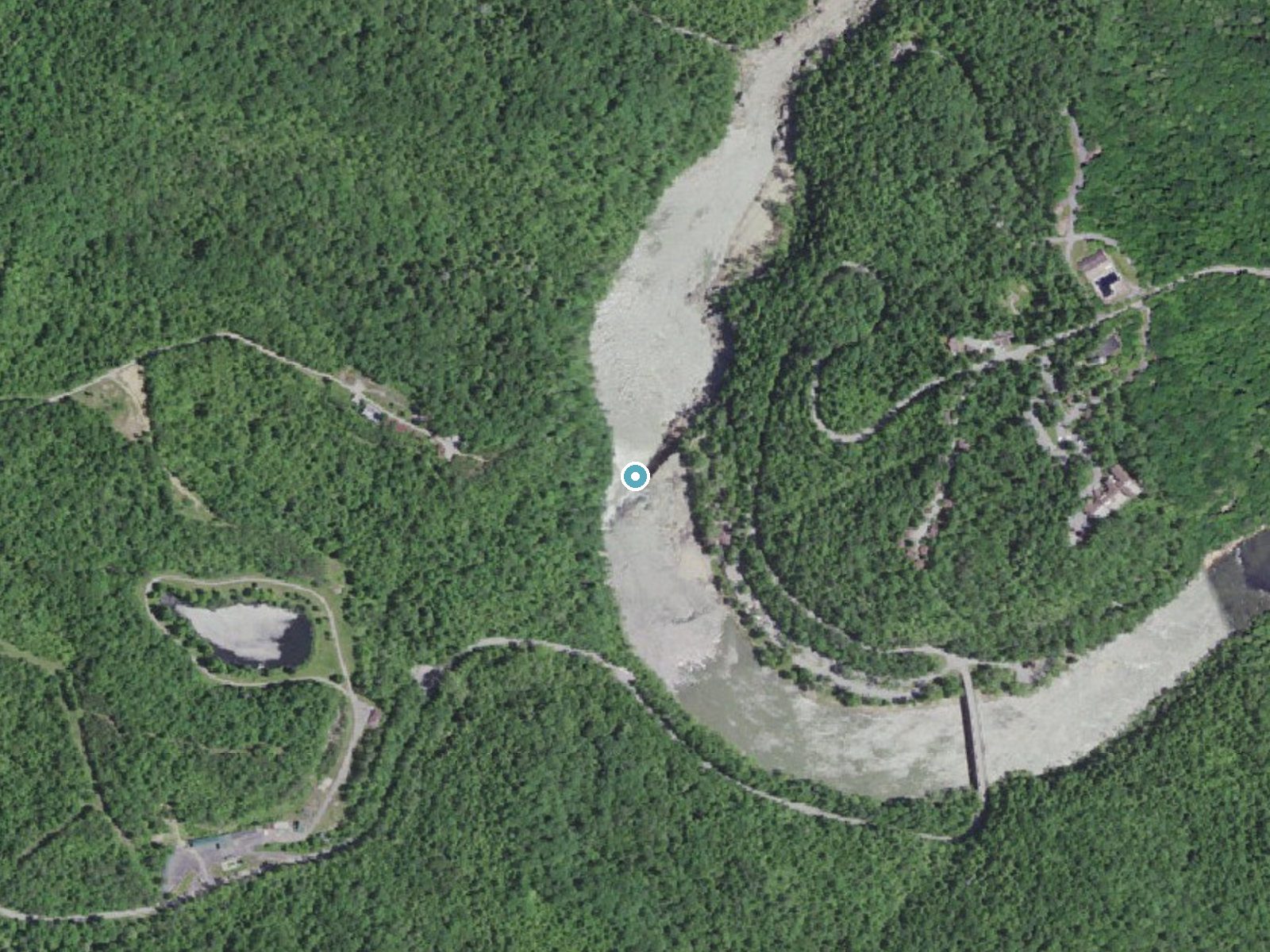 Aerial photo of the same ground around Cumberland Falls near Rockholds, Kentucky, for comparison with the lidar view