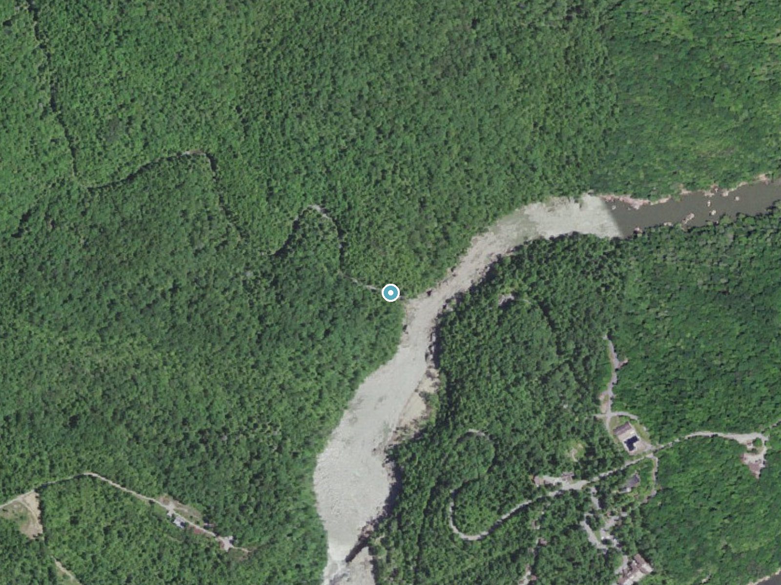 Aerial photo of the same ground around Eagle Falls near Rockholds, Kentucky, for comparison with the lidar view