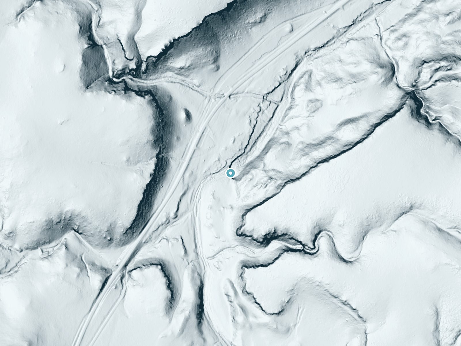 LiDAR bare-earth terrain around Folsom Falls near Folsom, New Mexico, showing about 77 feet of drop, a long cascade, facing northwest