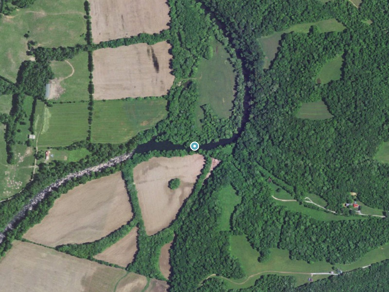 Aerial photo of the same ground around Irvine Fall near Scottsville, Kentucky, for comparison with the lidar view