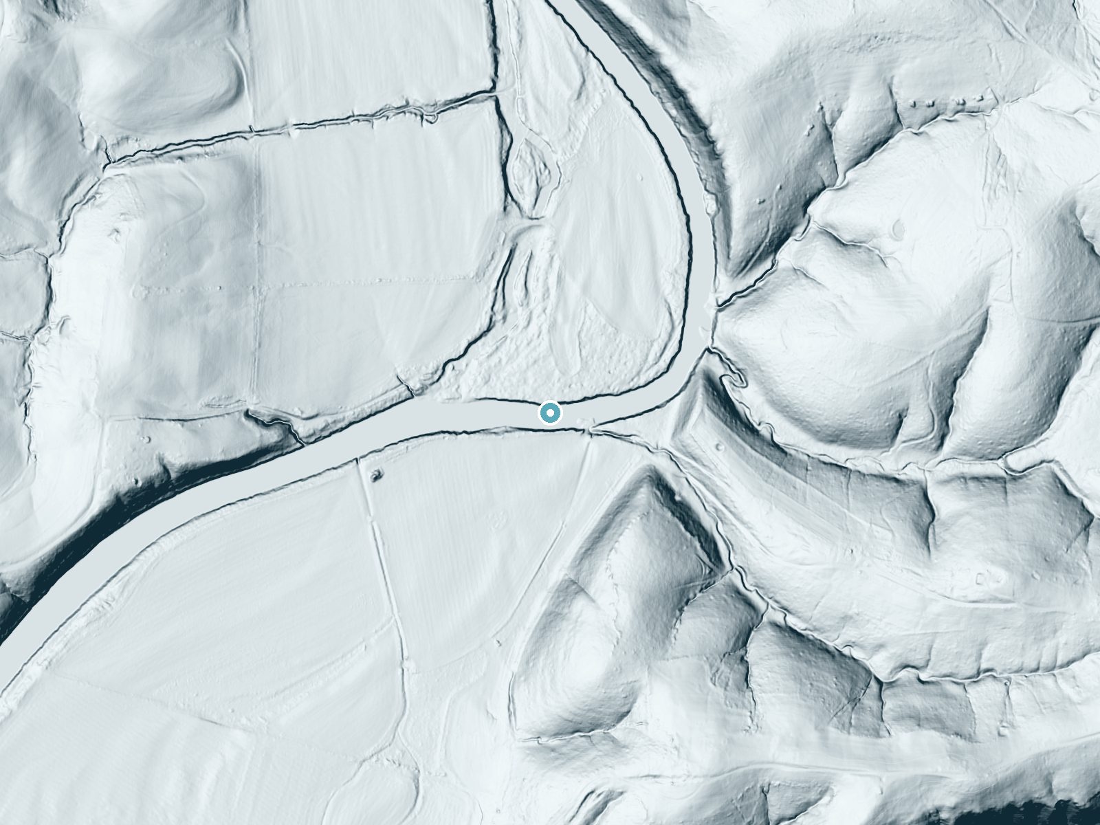 LiDAR bare-earth terrain around Irvine Fall near Scottsville, Kentucky, showing about 15 feet of drop