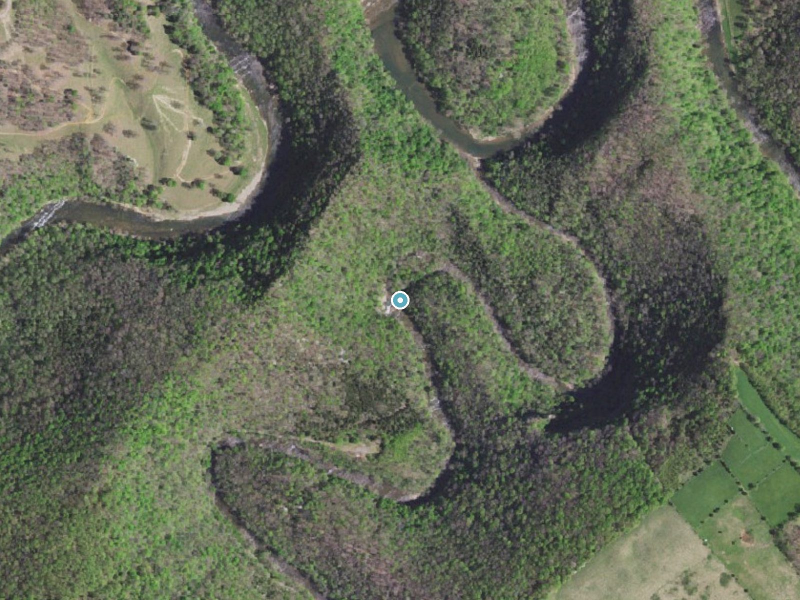 Aerial photo of the same ground around Big Falls near Lebanon, Virginia, for comparison with the lidar view