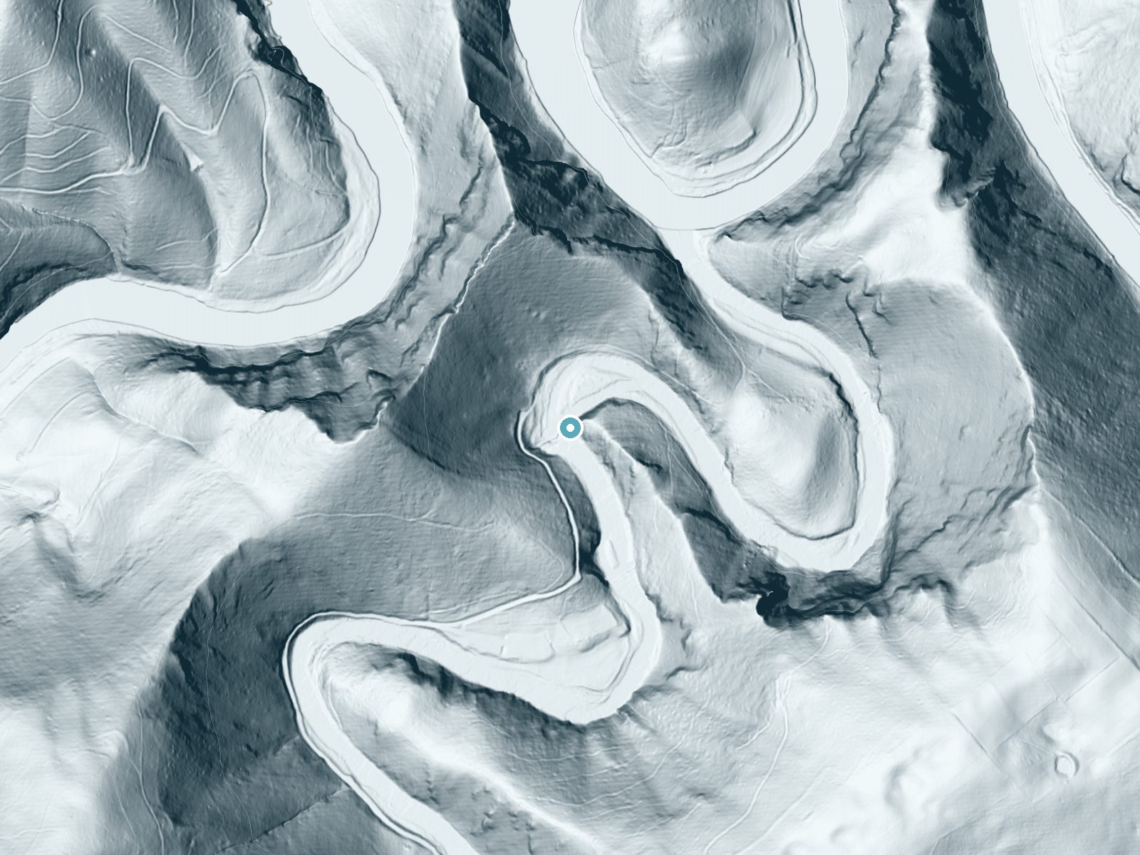 LiDAR bare-earth terrain around Big Falls near Lebanon, Virginia, showing about 105 feet of drop, a long cascade, facing northwest