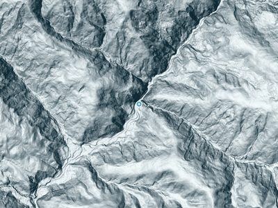 LiDAR terrain view around Fiver Finger Falls in California, about 230 feet of drop
