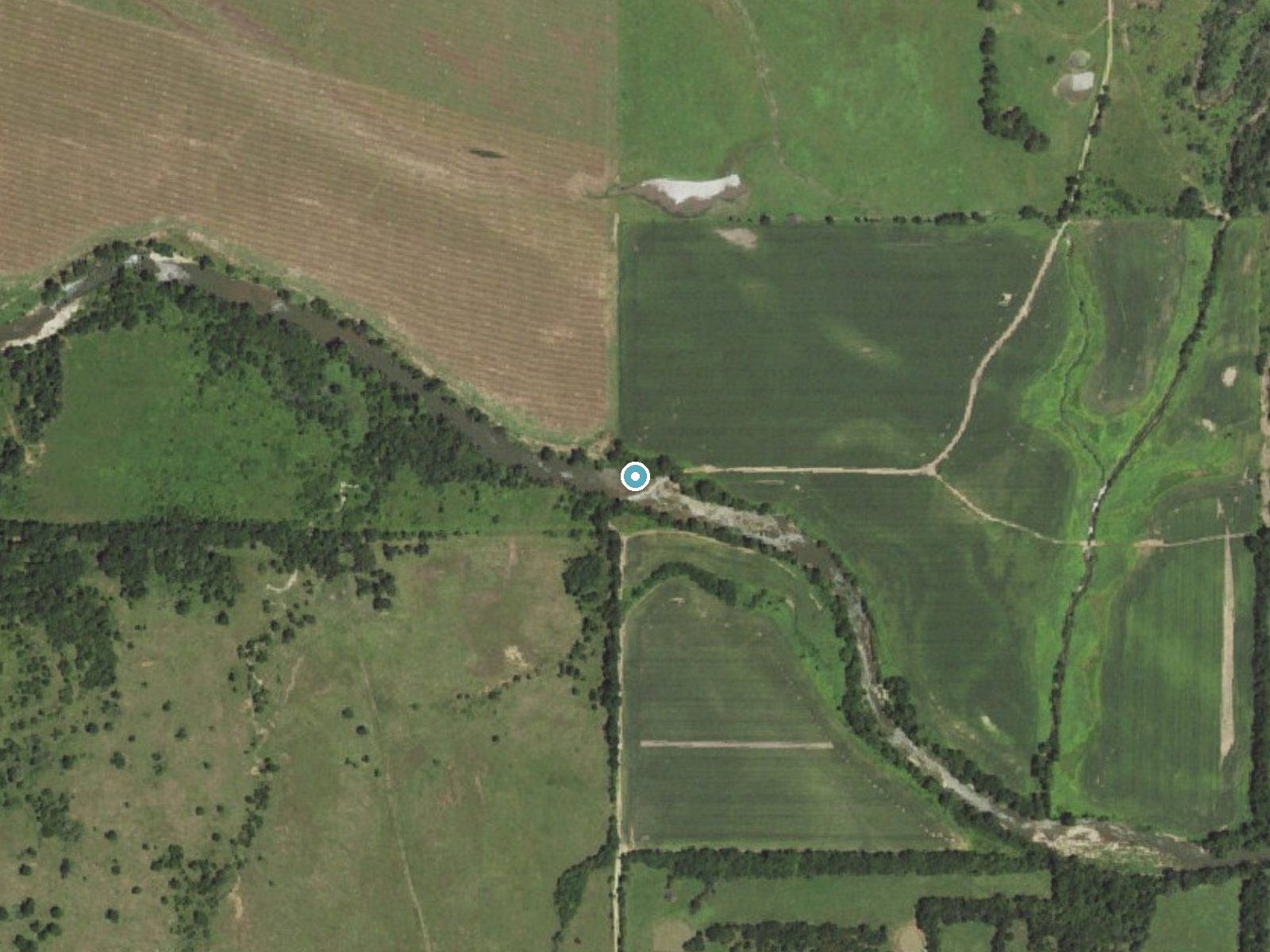 Aerial photo of the same ground around Osro Falls near Cedar Vale, Kansas, for comparison with the lidar view