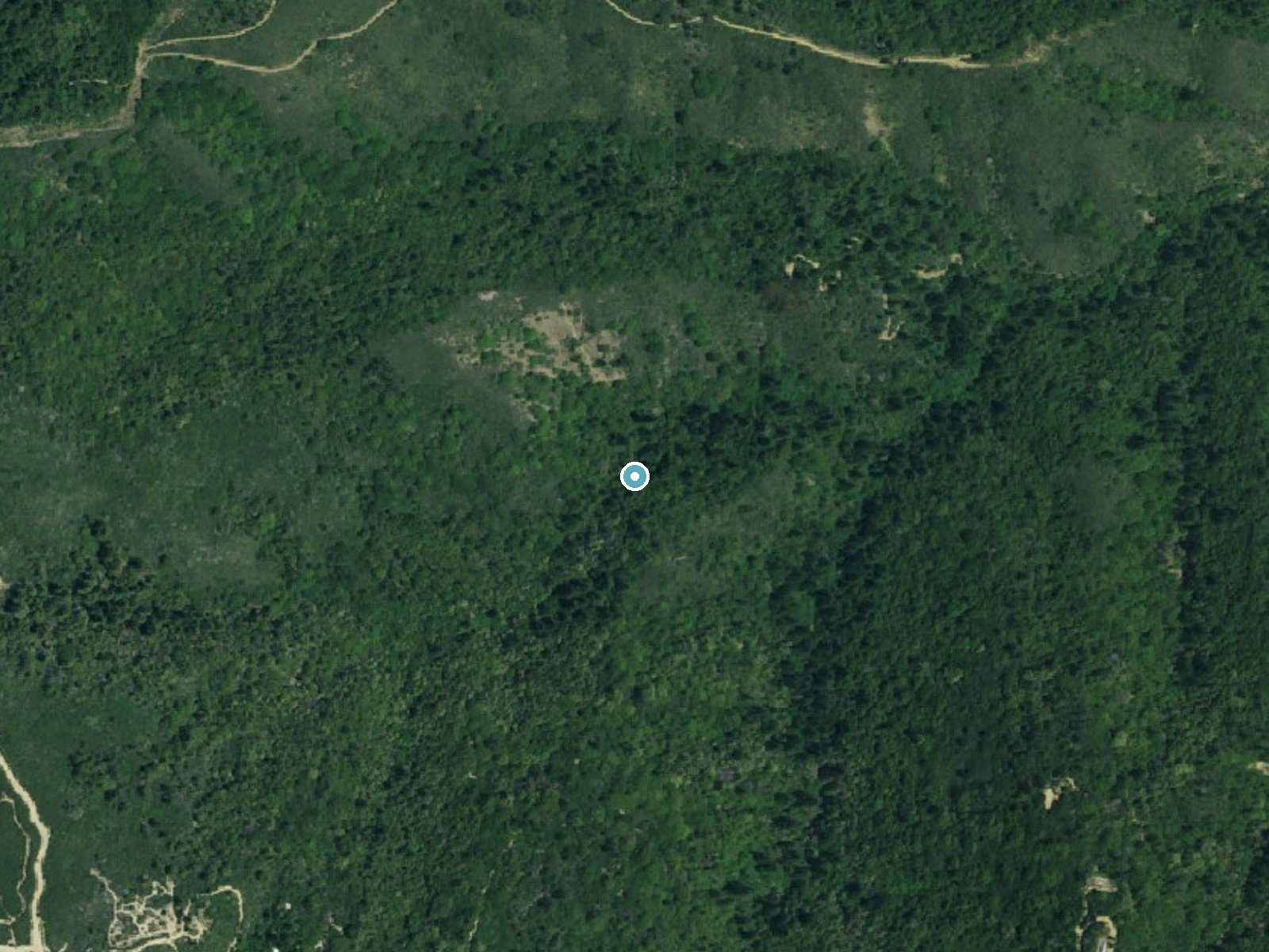 Aerial photo of the same ground around Basin Falls near Day Valley, California, for comparison with the lidar view