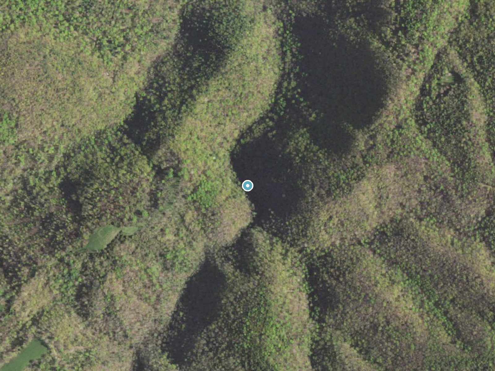 Aerial photo of the same ground around Styles Falls near Shawsville, Virginia, for comparison with the lidar view
