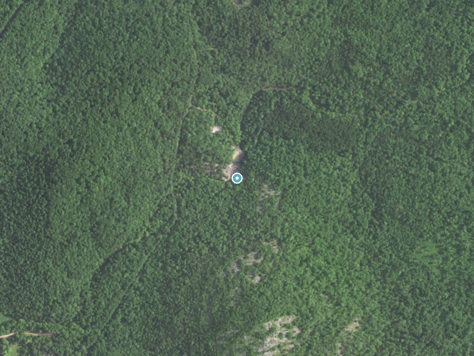 Aerial photo of the same ground around Rocky Falls near Eminence, Missouri, for comparison with the lidar view