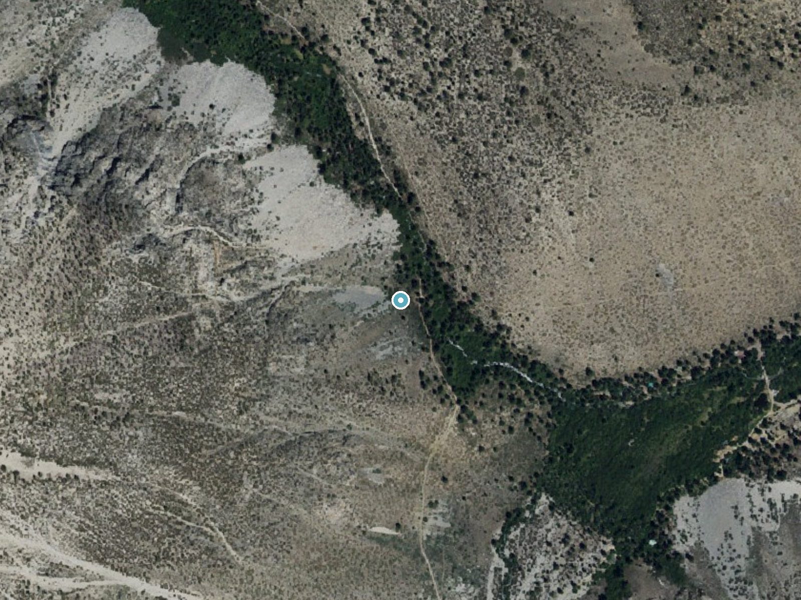Aerial photo of the same ground around First Falls near Big Pine, California, for comparison with the lidar view
