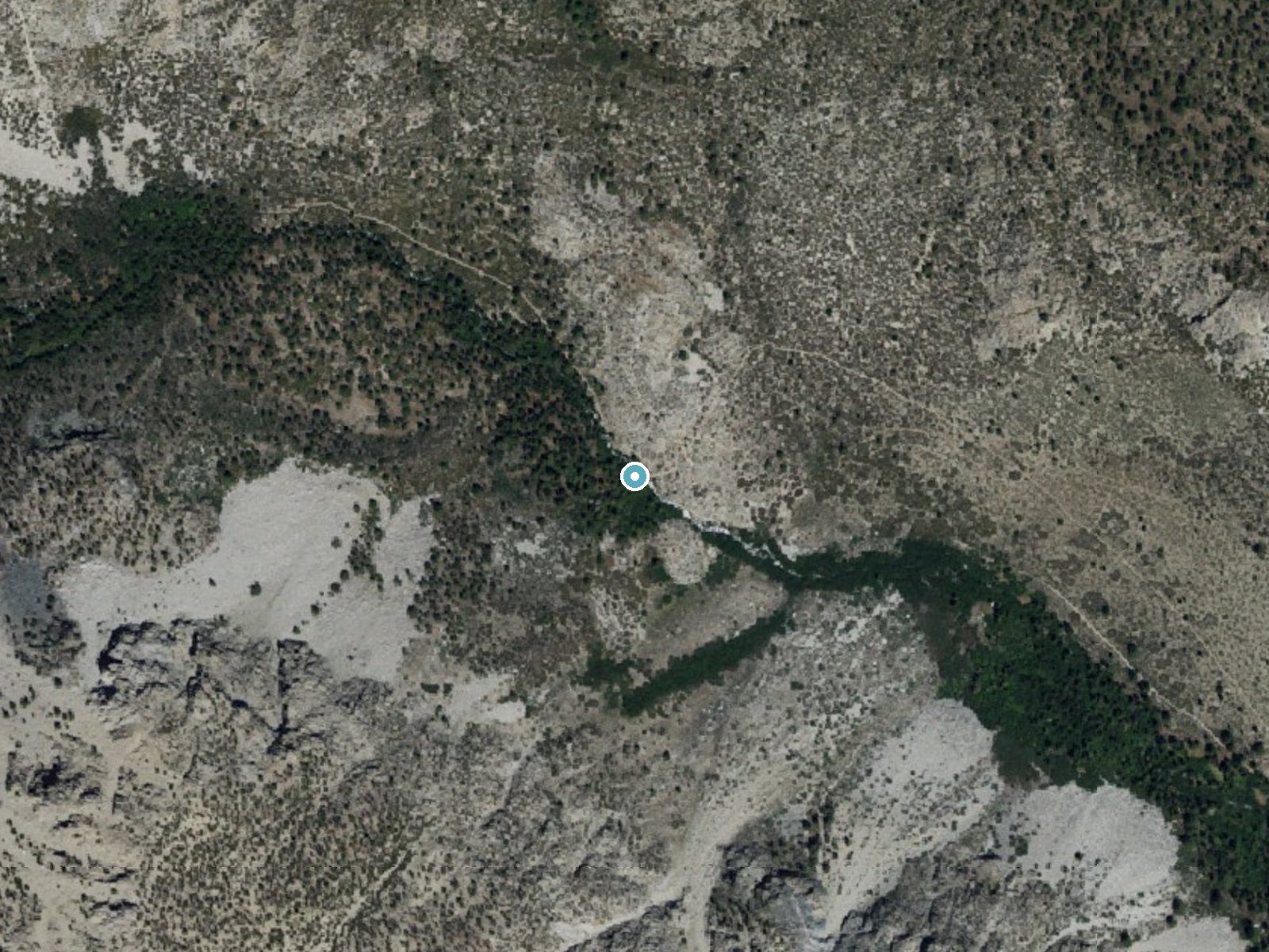 Aerial photo of the same ground around Second Falls near Big Pine, California, for comparison with the lidar view