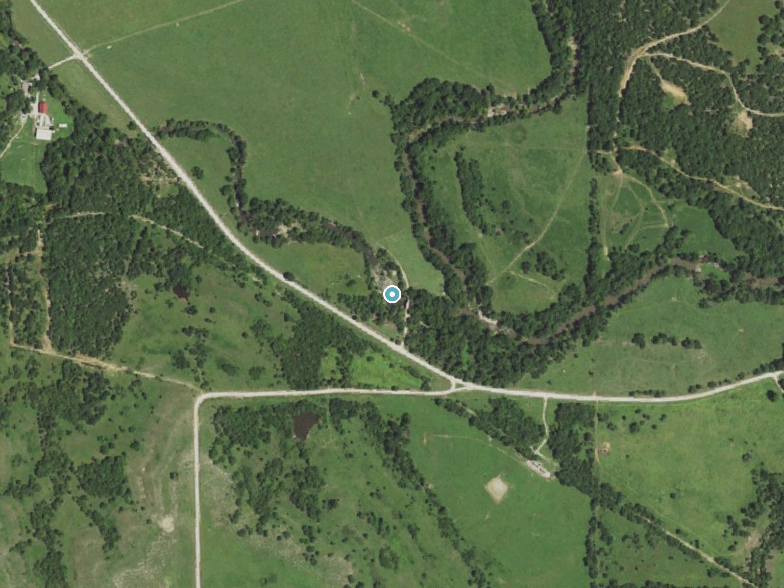 Aerial photo of the same ground around Butcher Falls near Sedan, Kansas, for comparison with the lidar view