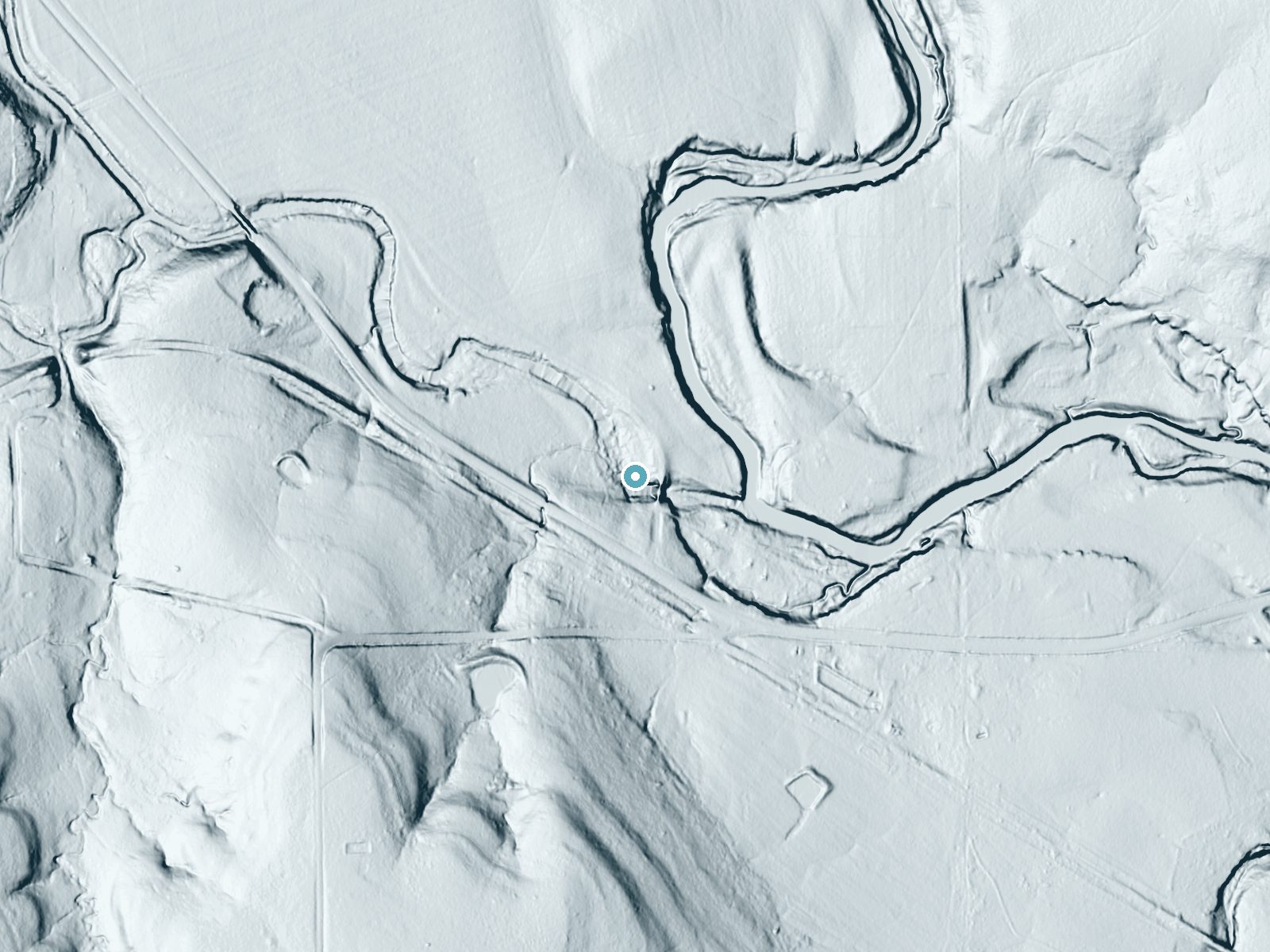 LiDAR bare-earth terrain around Butcher Falls near Sedan, Kansas, showing about 39 feet of drop, a long cascade, facing northeast
