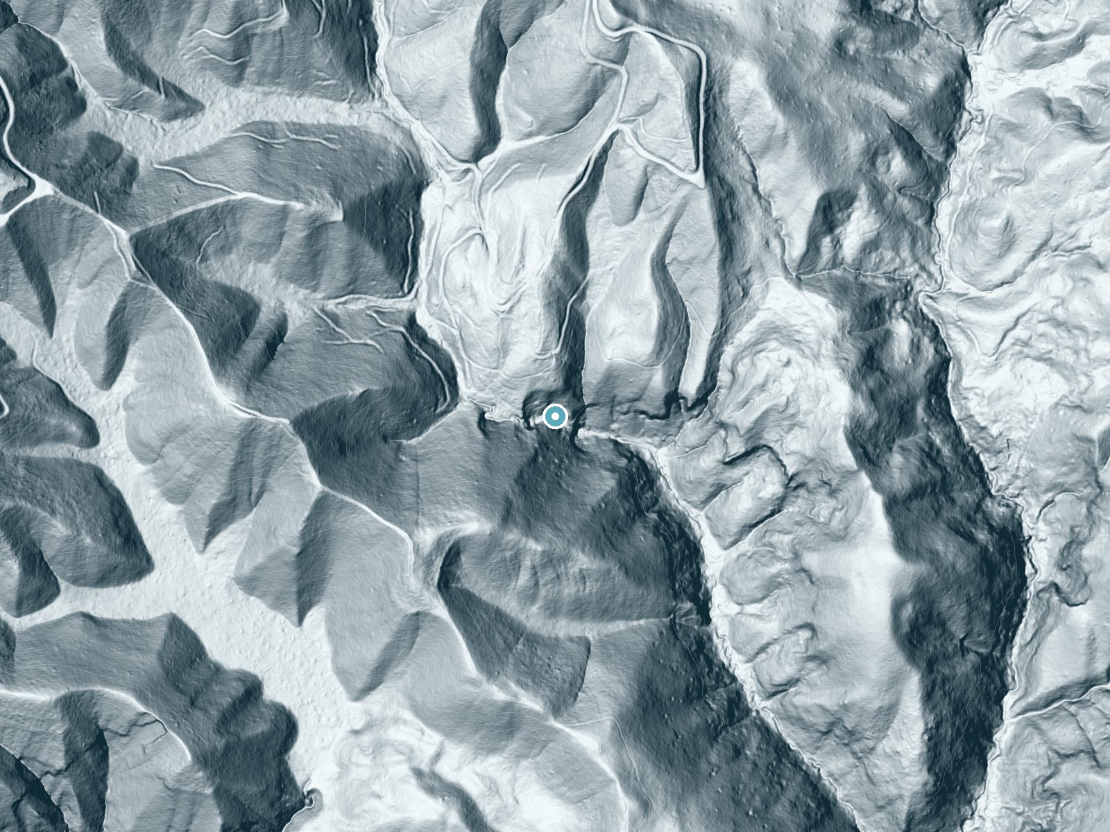 LiDAR bare-earth terrain around Silver Falls near Loma Mar, California, showing about 277 feet of drop, a steep tiered drop, facing southeast