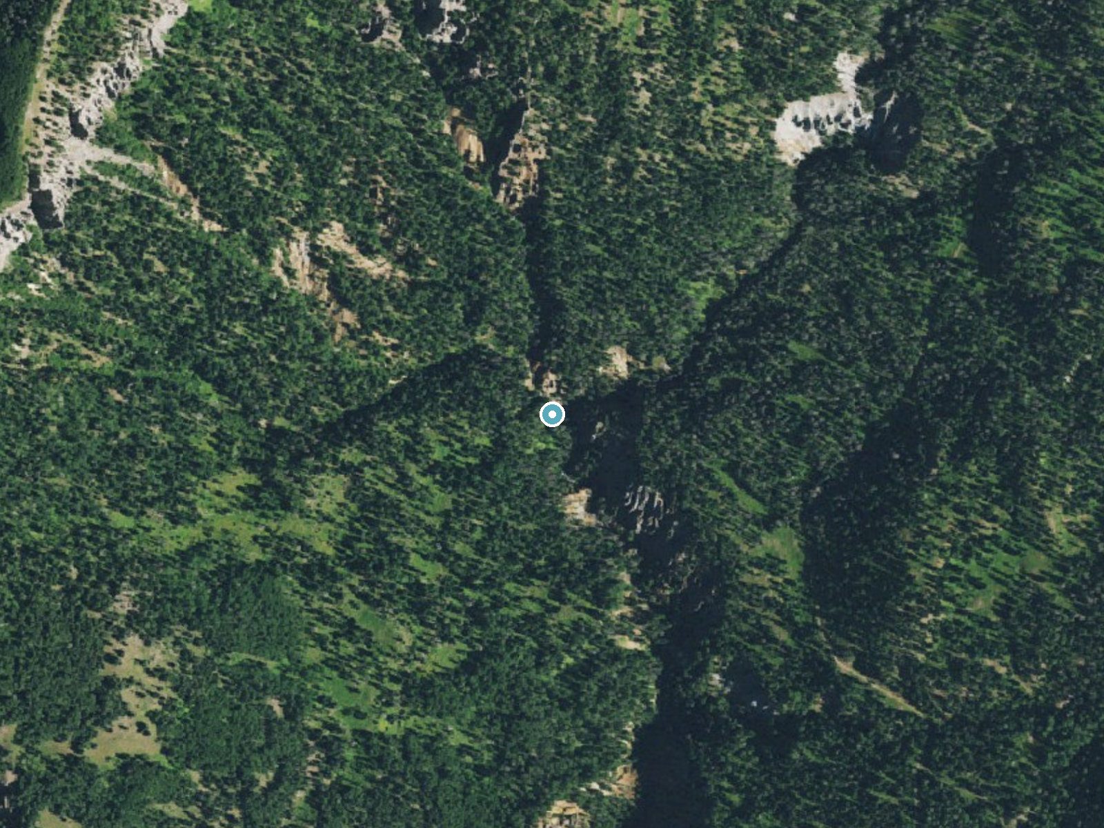Aerial photo of the same ground around Red Falls near Chama, Colorado, for comparison with the lidar view