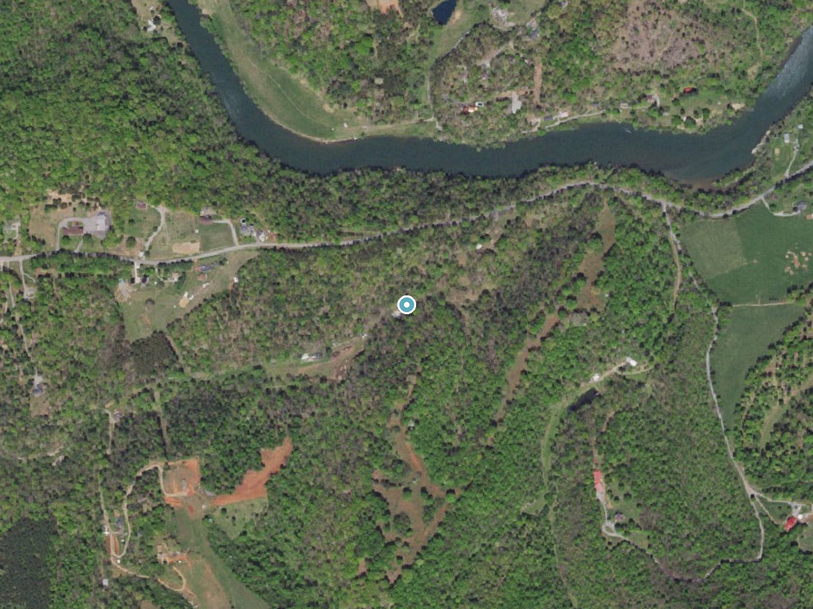 Aerial photo of the same ground around Falling Rock Falls near Stewartsville, Virginia, for comparison with the lidar view