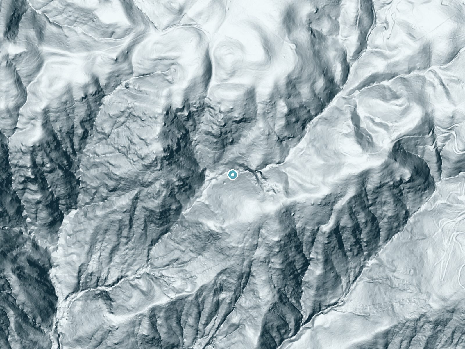 LiDAR bare-earth terrain around Castle Rock Falls near Boulder Creek, California, showing about 238 feet of drop, a steep tiered drop, facing west