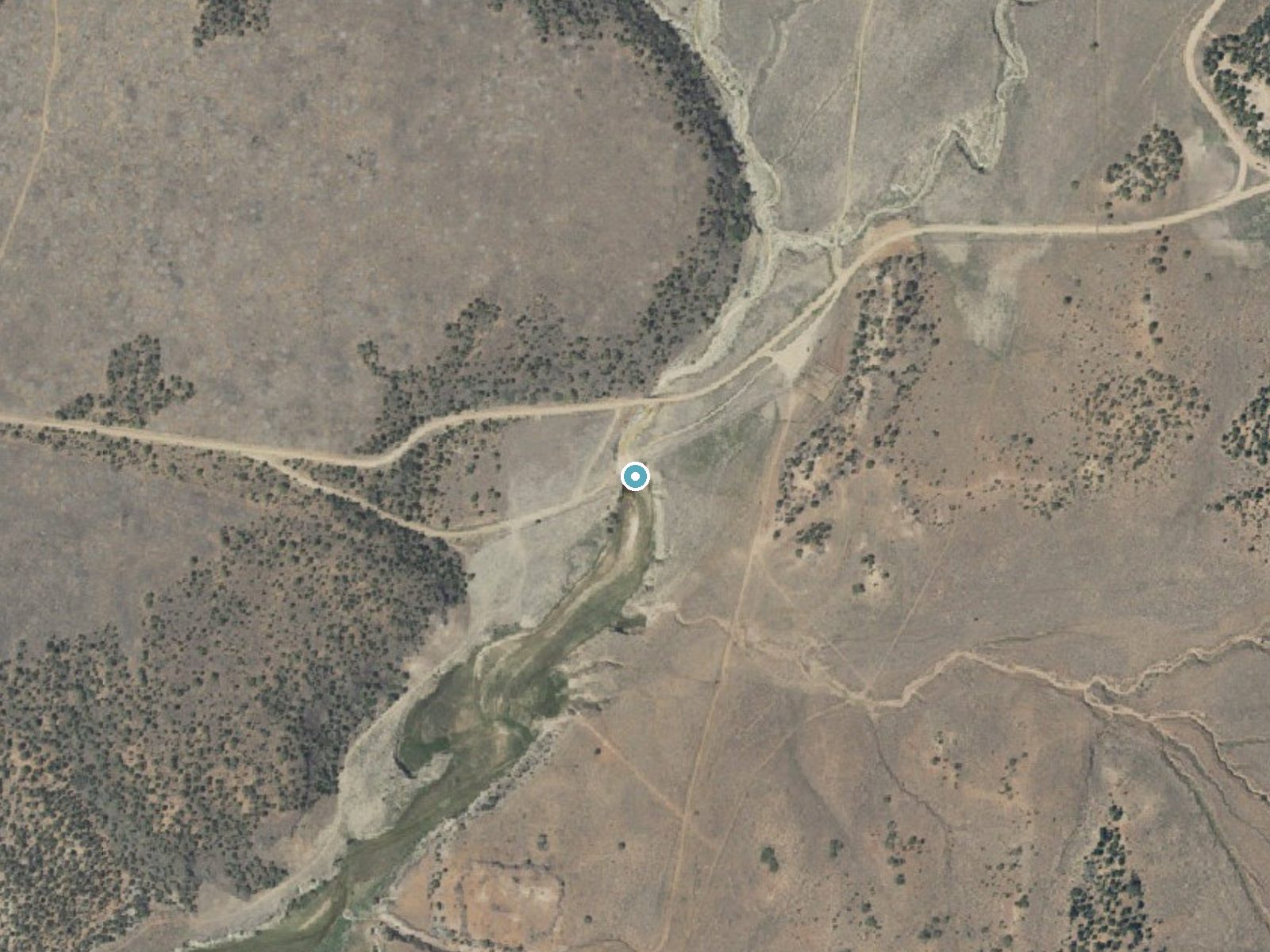 Aerial photo of the same ground around The Falls near Glendale, Utah, for comparison with the lidar view