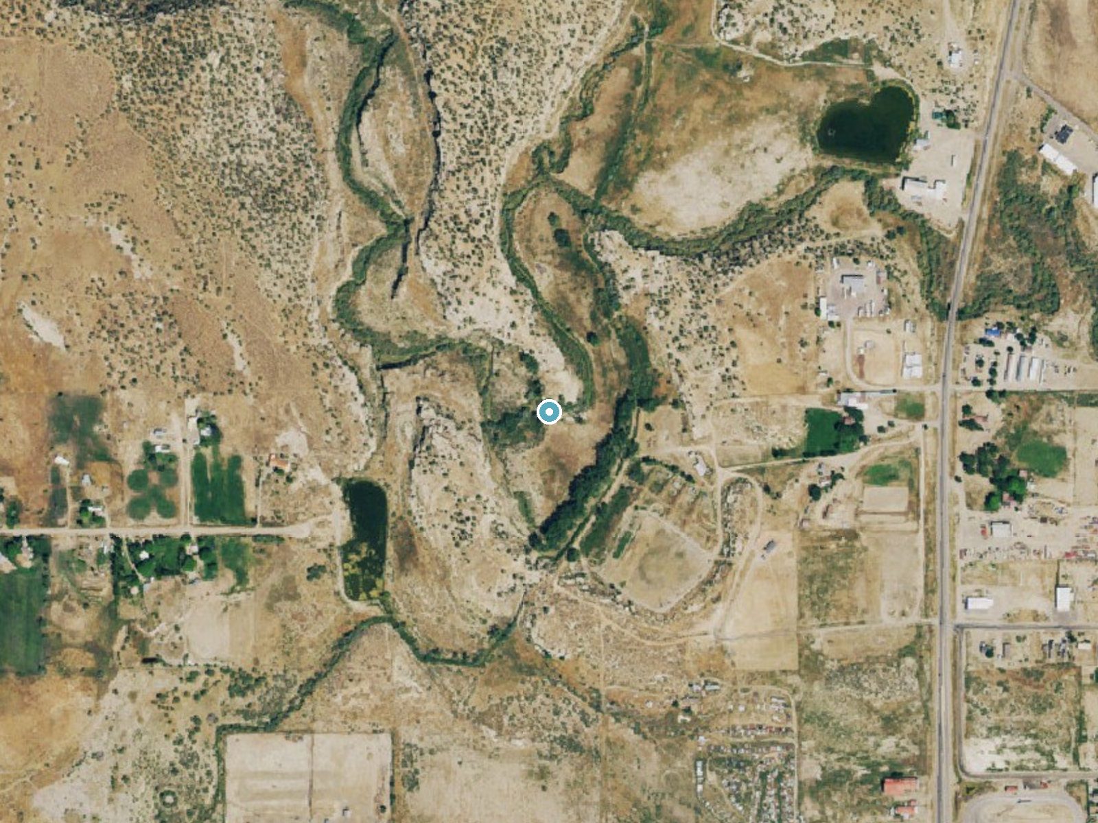 Aerial photo of the same ground around McElmo Falls near Cortez, Colorado, for comparison with the lidar view