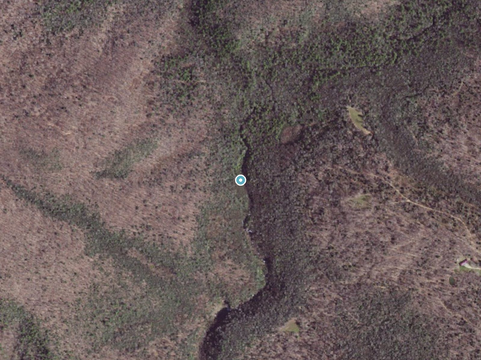 Aerial photo of the same ground around Upper Falls near Pembroke, Virginia, for comparison with the lidar view