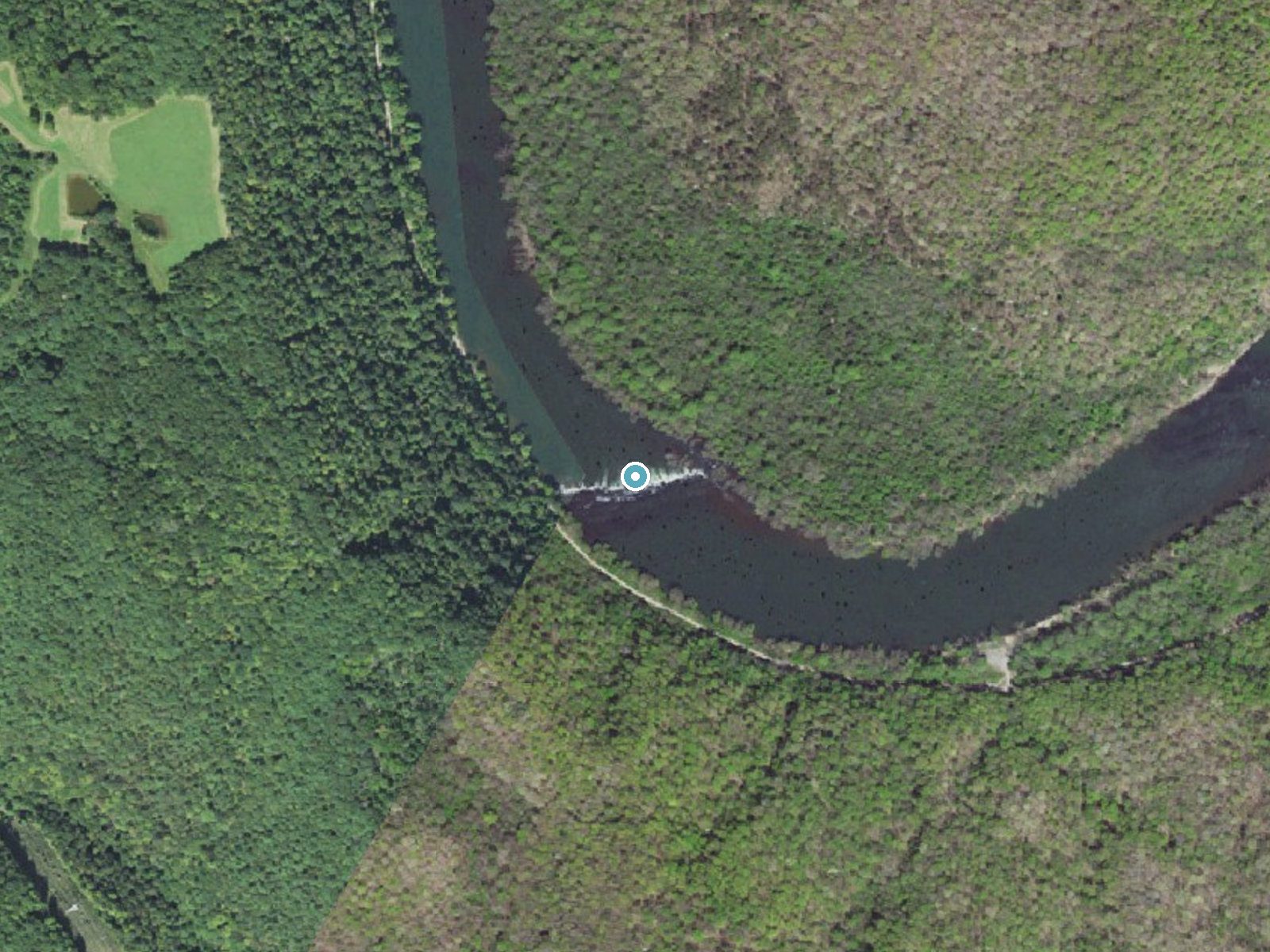 Aerial photo of the same ground around Wylie Falls near Glen Lyn, Virginia, for comparison with the lidar view