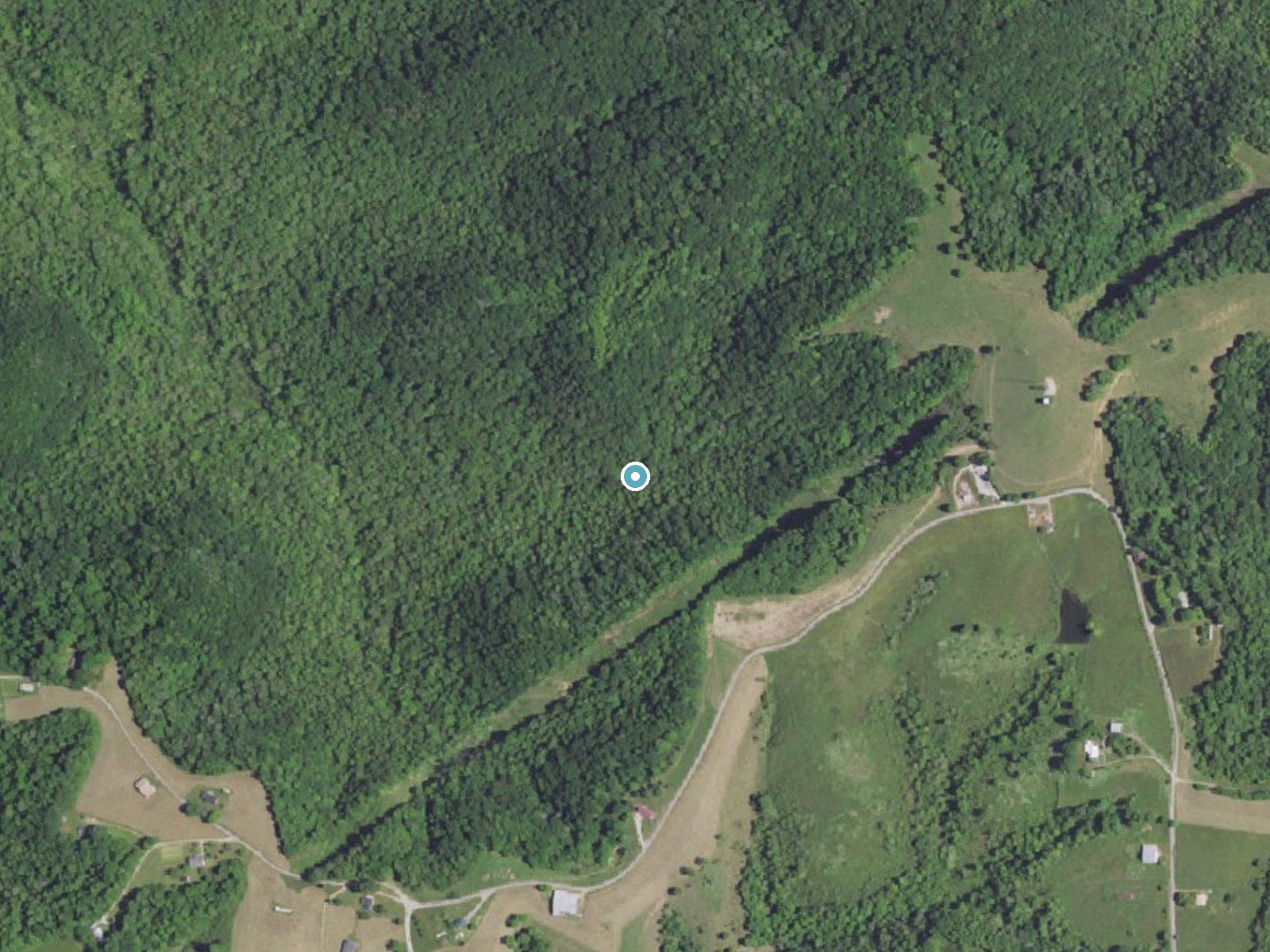 Aerial photo of the same ground around Stacy Falls near Bradfordsville, Kentucky, for comparison with the lidar view
