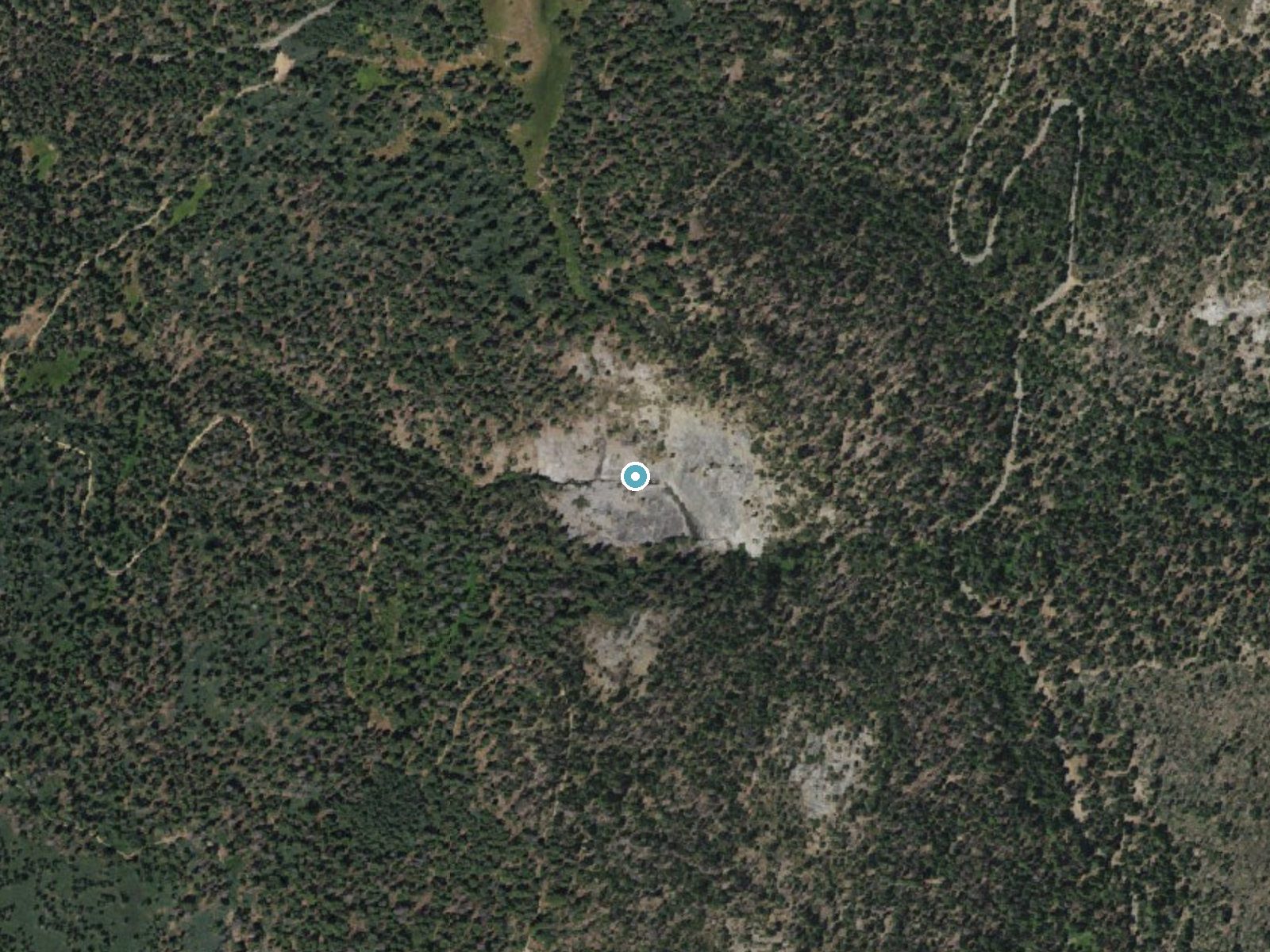 Aerial photo of the same ground around Camino Falls near Bass Lake, California, for comparison with the lidar view