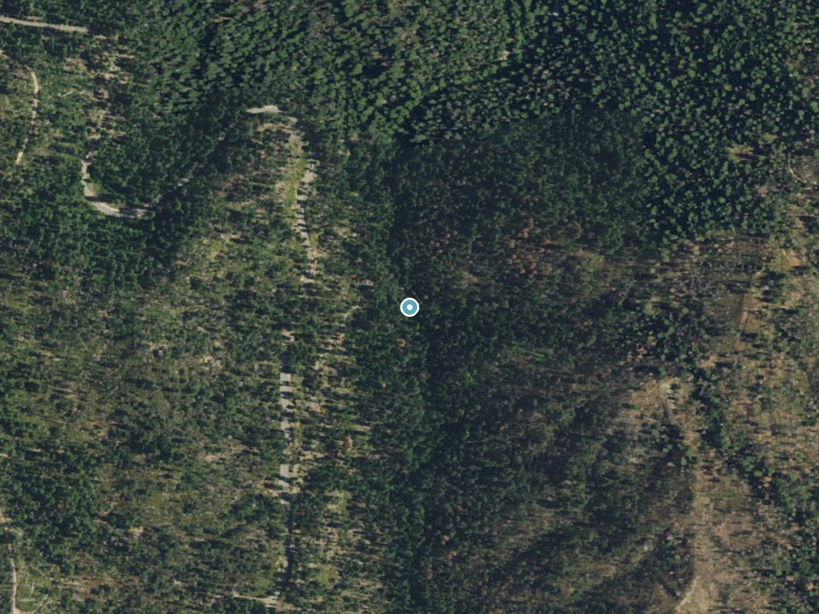 Aerial photo of the same ground around Red Rock Falls near Oakhurst, California, for comparison with the lidar view