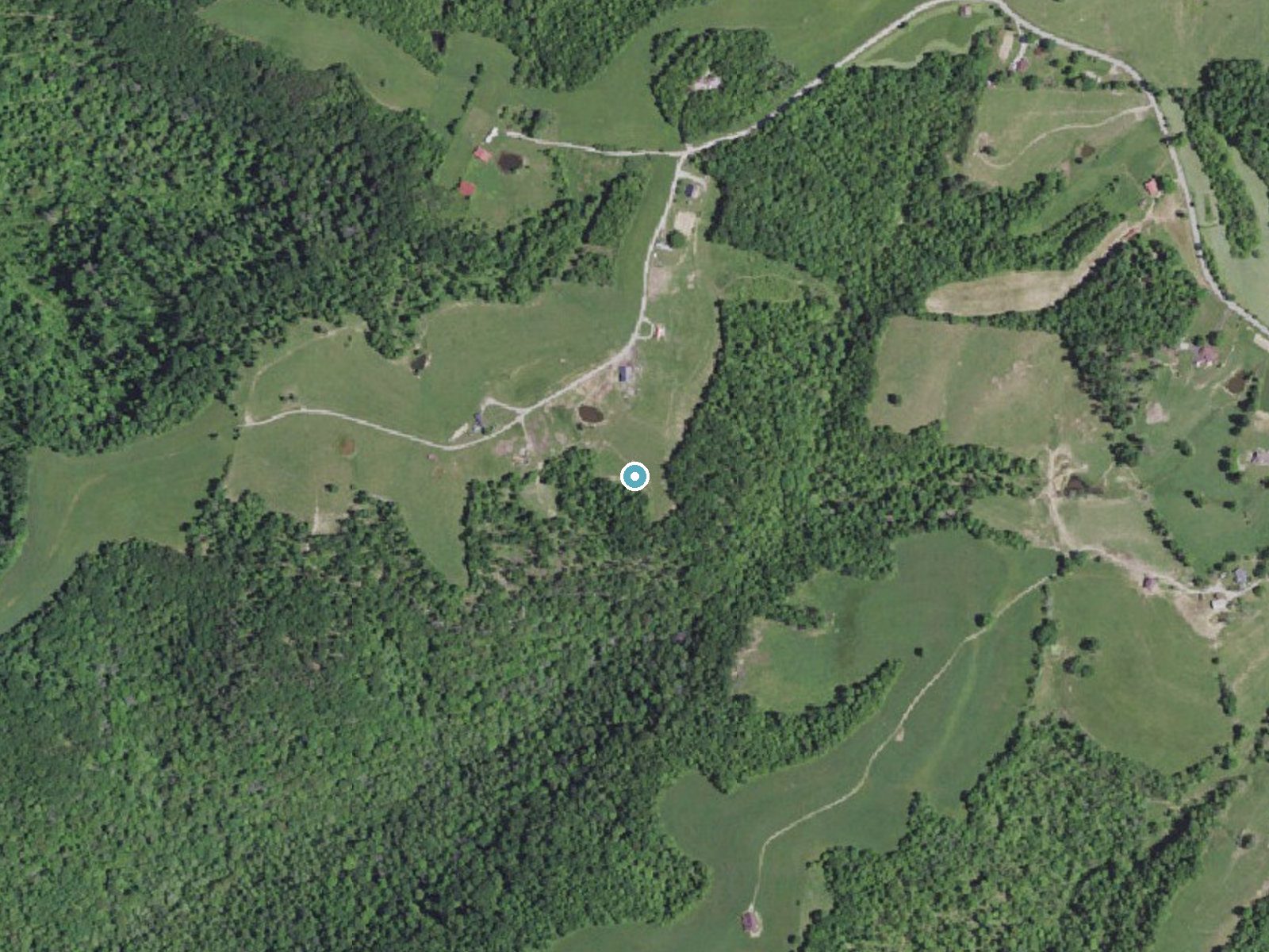 Aerial photo of the same ground around Anglin Falls near Berea, Kentucky, for comparison with the lidar view