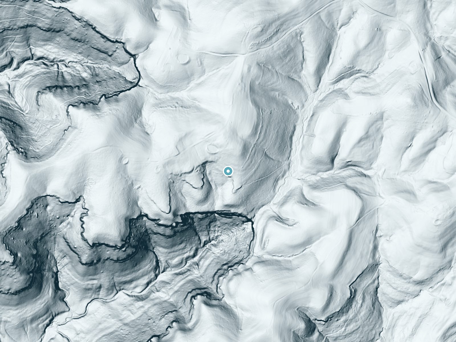 LiDAR bare-earth terrain around Anglin Falls near Berea, Kentucky, showing about 123 feet of drop, a long cascade, facing south