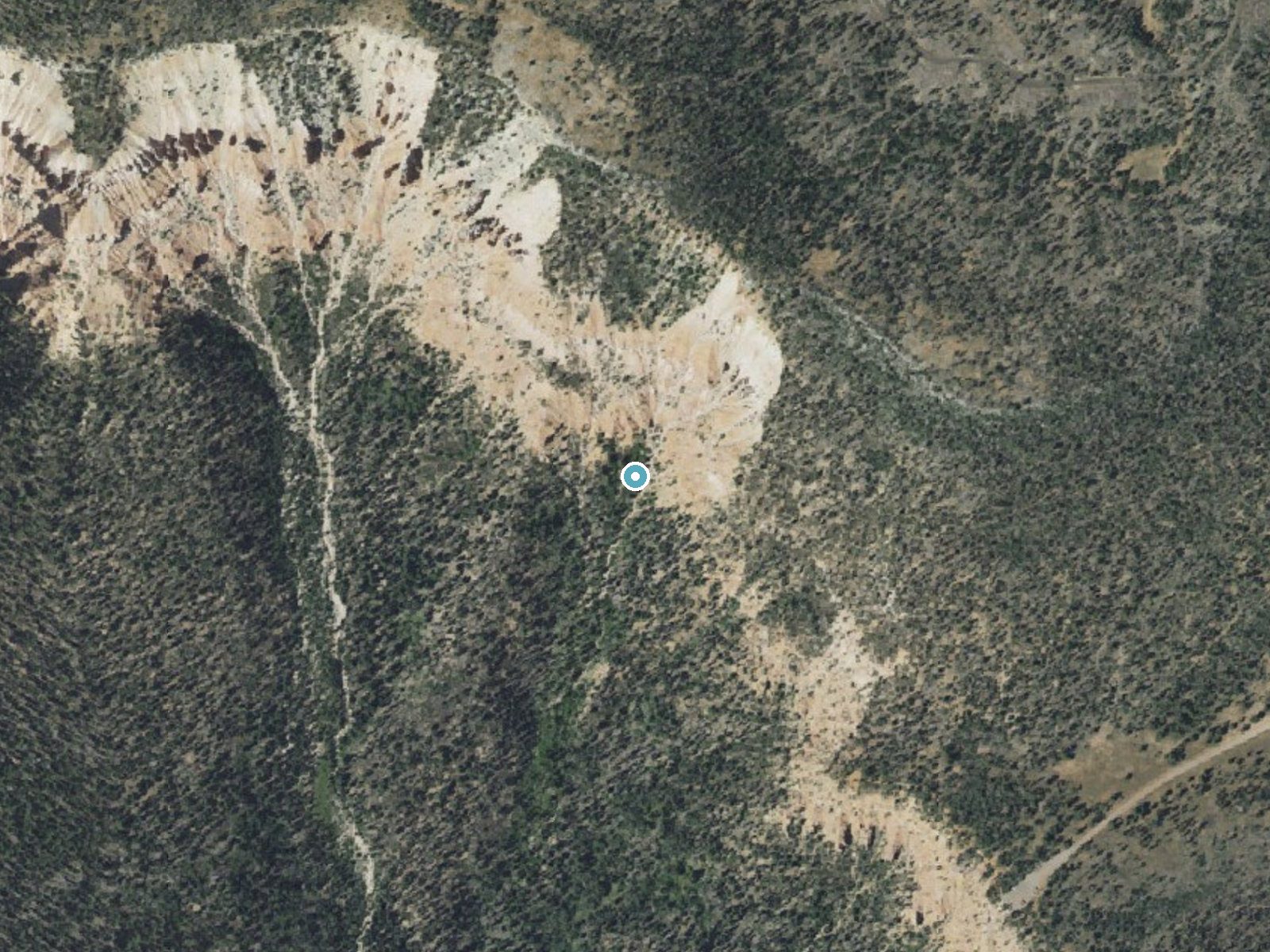 Aerial photo of the same ground around Cascade Falls near Brian Head, Utah, for comparison with the lidar view