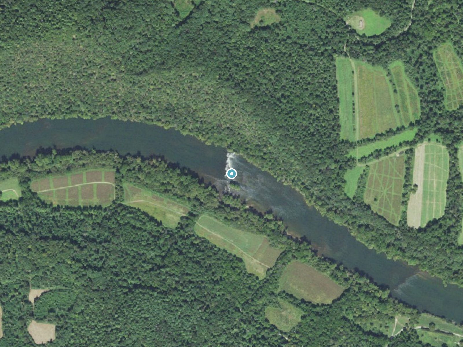 Aerial photo of the same ground around Harvey Falls near Glen Lyn, West Virginia, for comparison with the lidar view