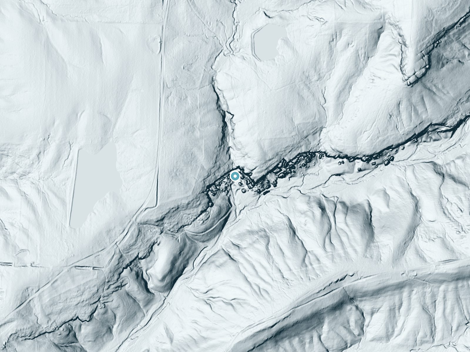 LiDAR bare-earth terrain around Cedar Falls near Simpson, Illinois, showing about 111 feet of drop, a steep tiered drop, facing south