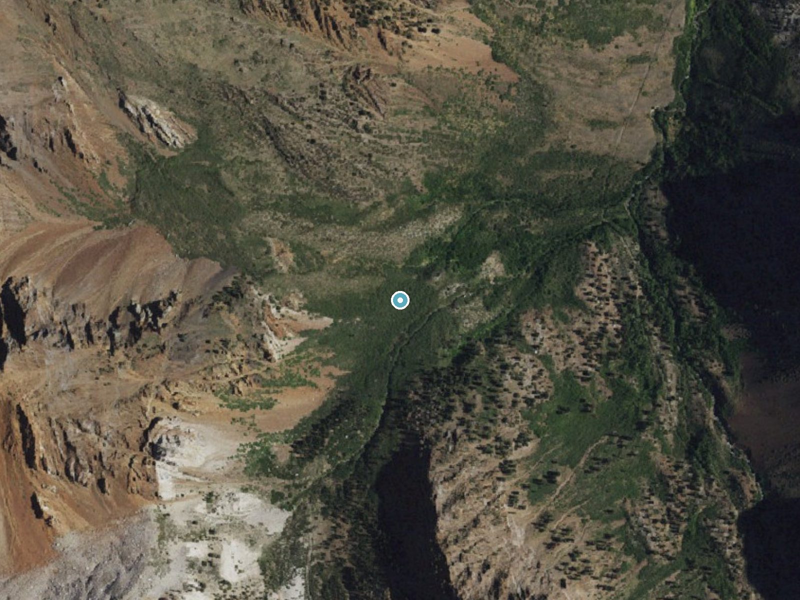 Aerial photo of the same ground around Horsetail Falls near Crowley Lake, California, for comparison with the lidar view