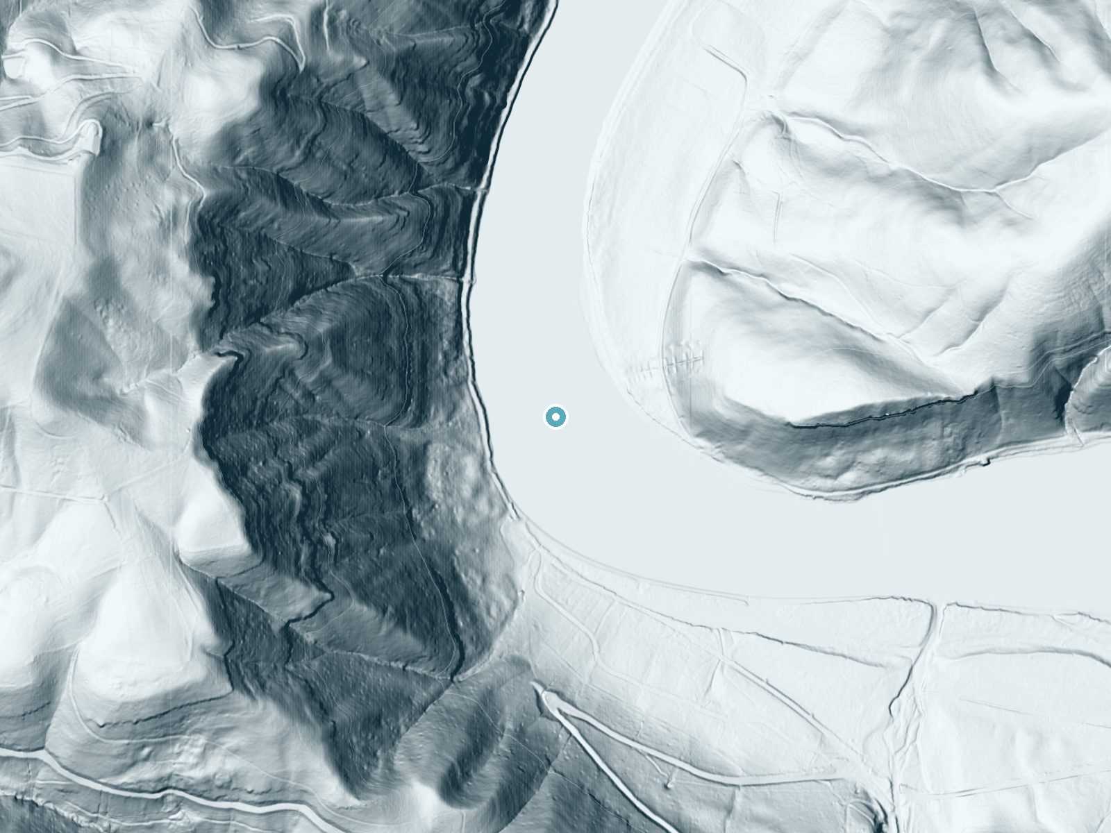 LiDAR bare-earth terrain around Bull Falls near Hinton, West Virginia