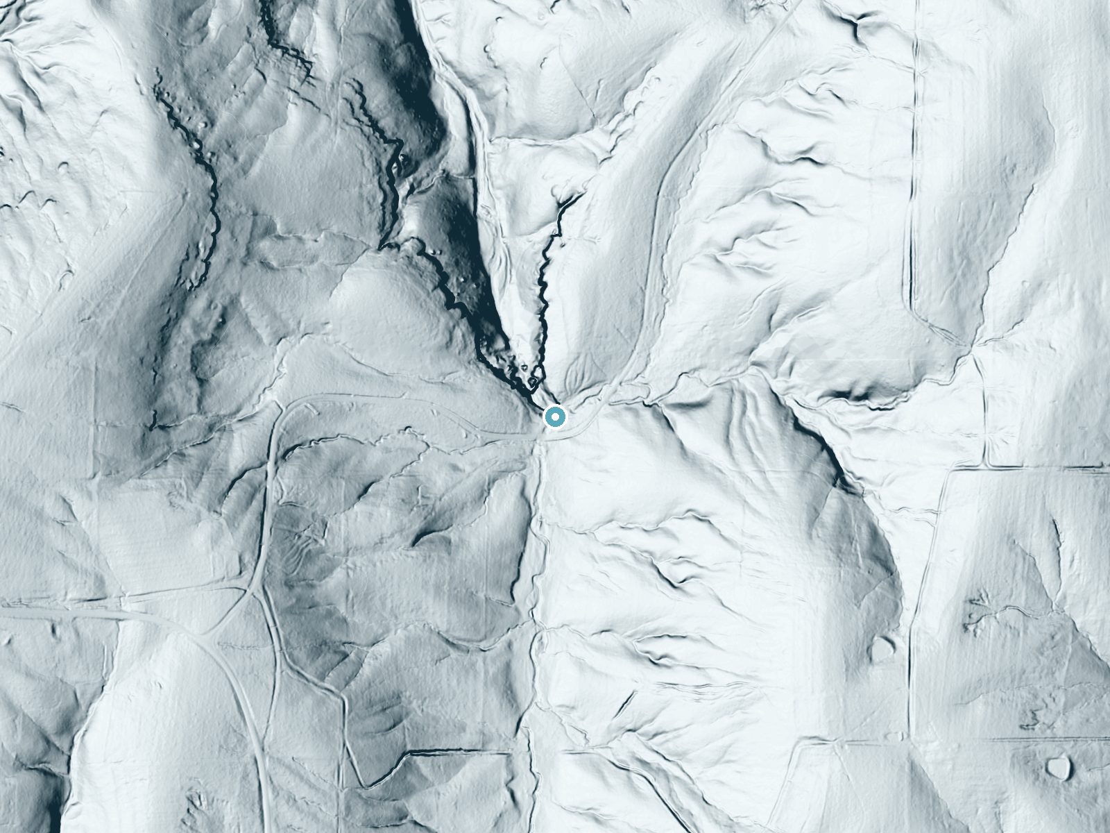 LiDAR bare-earth terrain around Burden Falls near Stonefort, Illinois, showing about 71 feet of drop, a long cascade, facing northwest