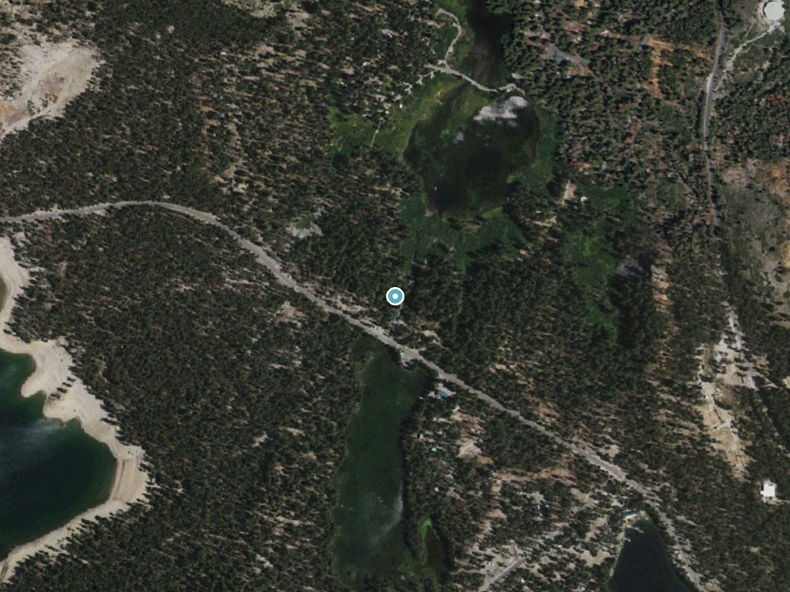 Aerial photo of the same ground around Twin Falls near Mammoth Lakes, California, for comparison with the lidar view