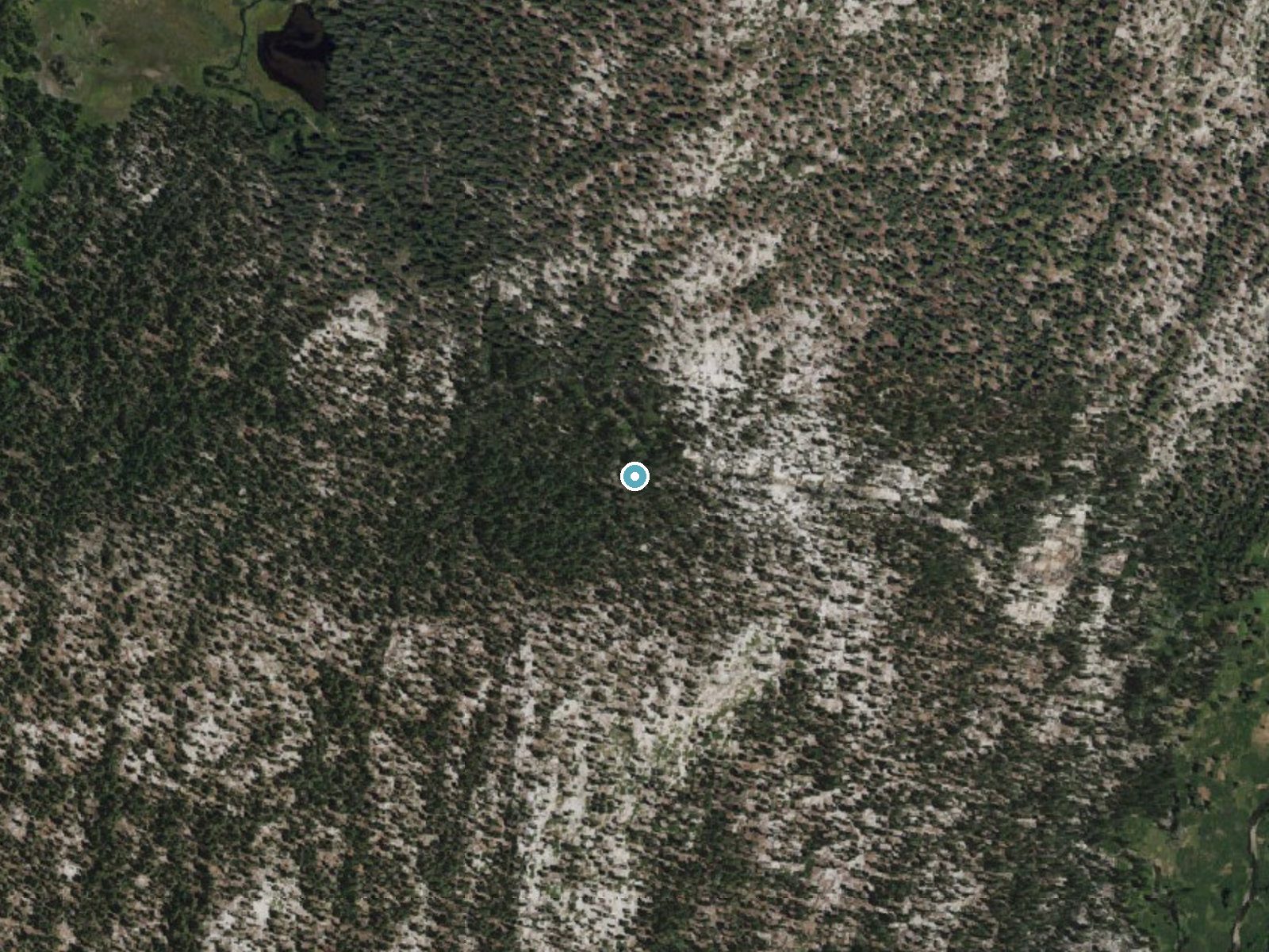 Aerial photo of the same ground around Minaret Falls near Mammoth Lakes, California, for comparison with the lidar view