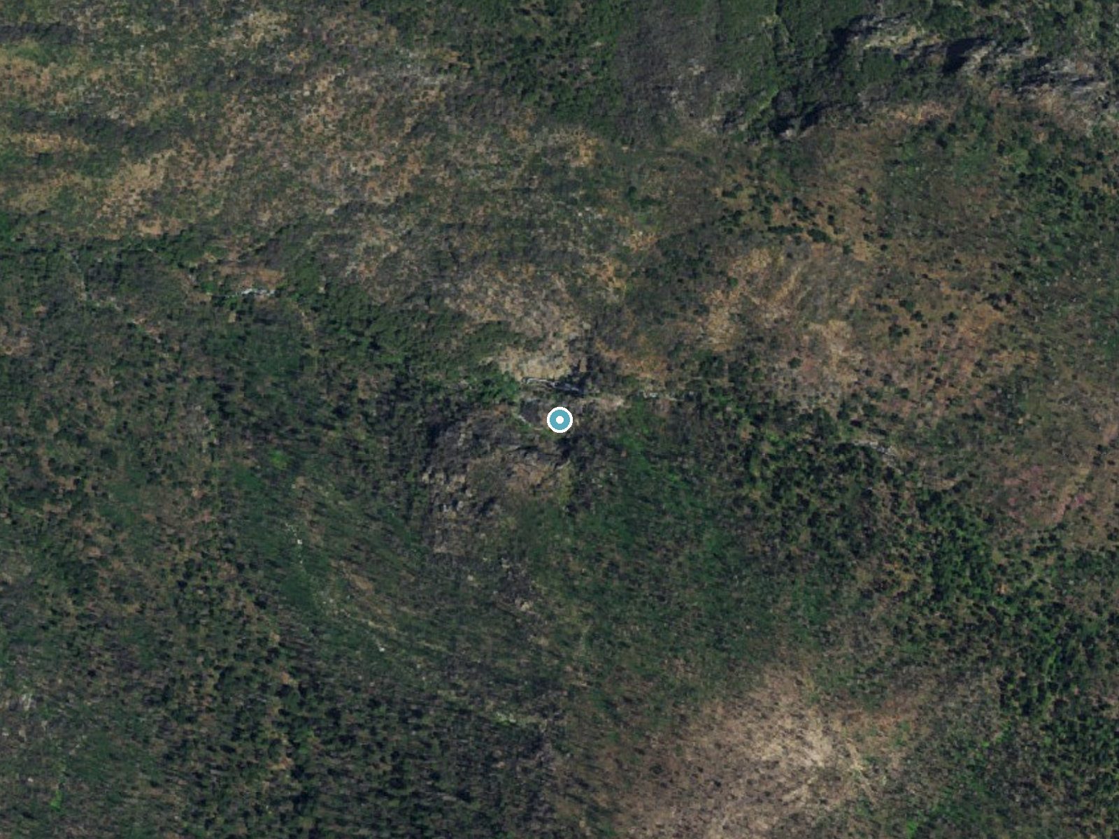 Aerial photo of the same ground around Chinquapin Falls near Foresta, California, for comparison with the lidar view