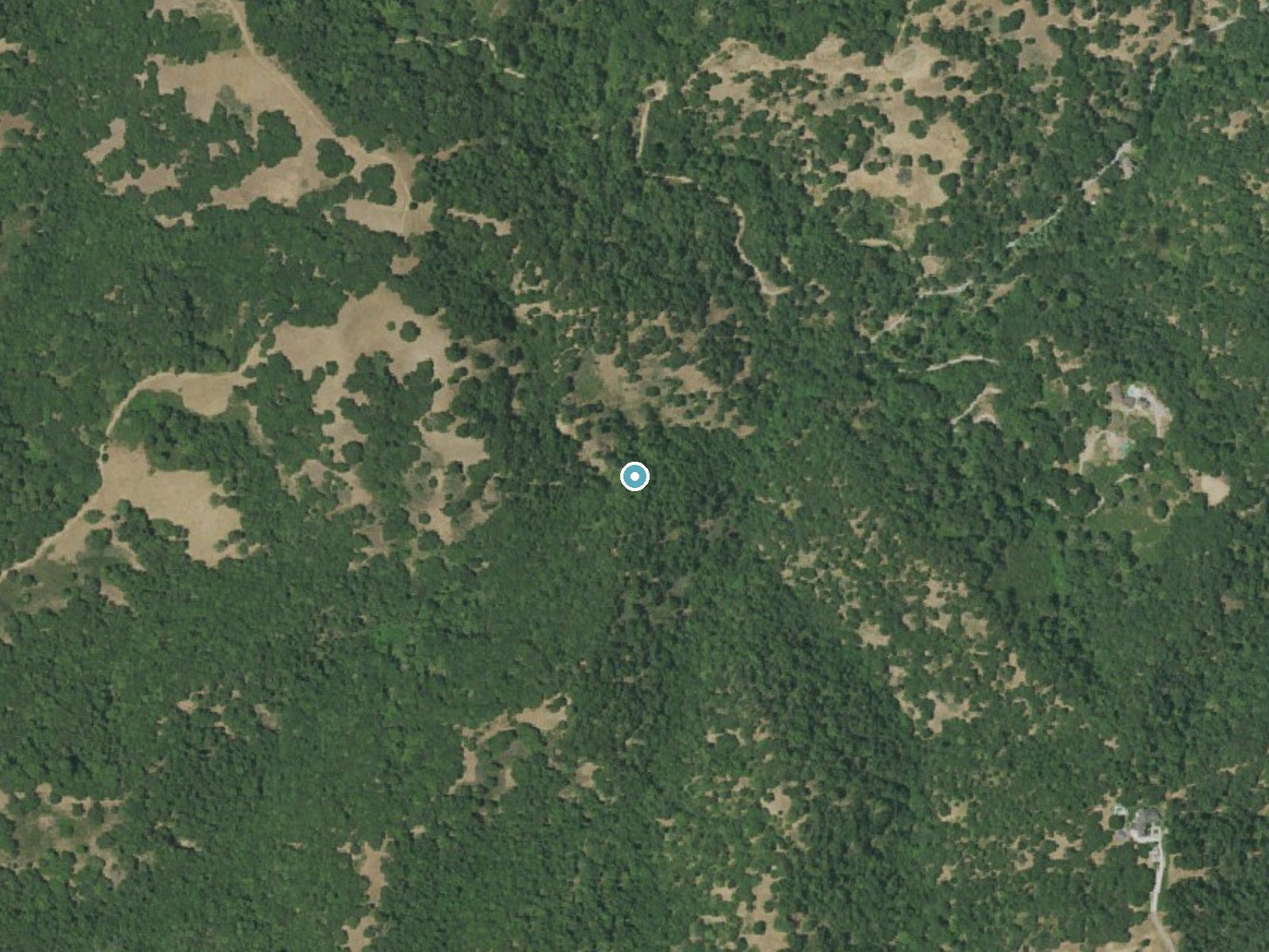 Aerial photo of the same ground around Tehan Falls near Pleasanton, California, for comparison with the lidar view