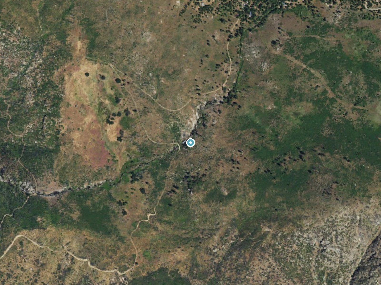 Aerial photo of the same ground around Foresta Falls near Foresta, California, for comparison with the lidar view