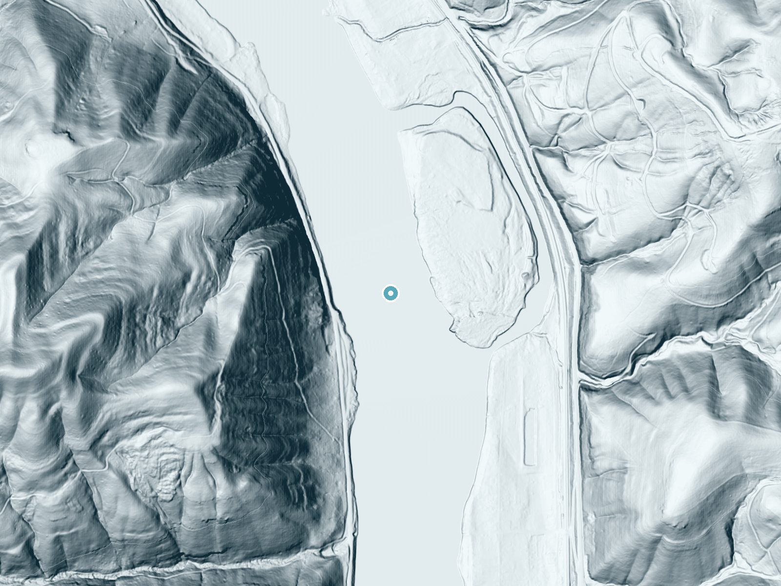 LiDAR bare-earth terrain around Brooks Falls near Hinton, West Virginia